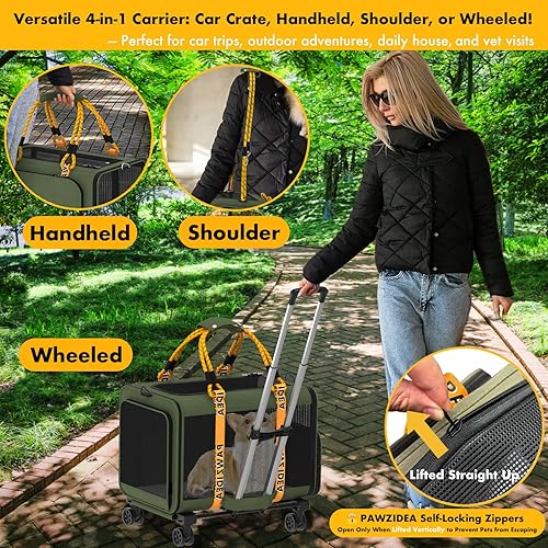 Vista 48 de PAWZIDEA Transportador de mascotas grande expandible con ruedas, 24 x 16 x 16 pulgadas para gatos de 2 a 4 gatos de hasta 55 libras, plegable