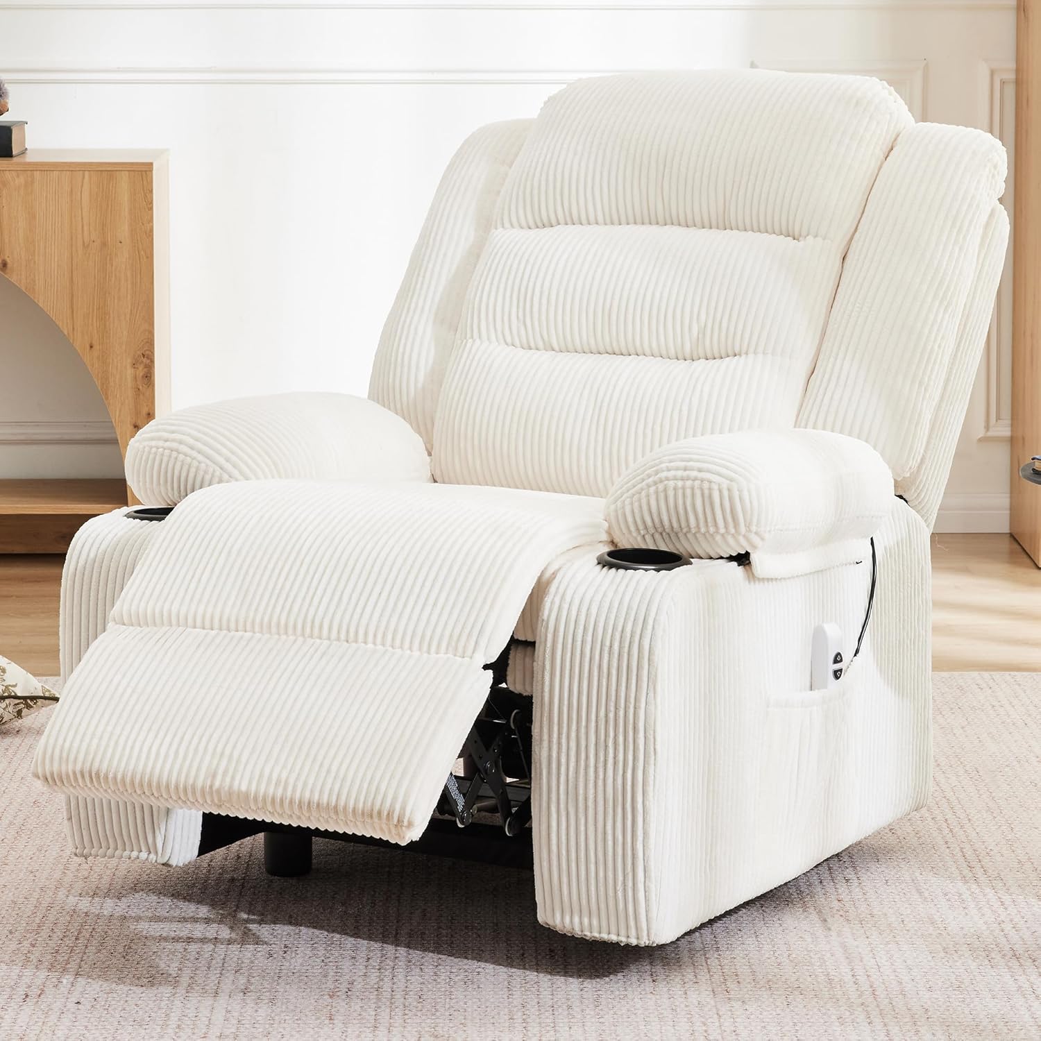 Power Pushbak Recliner with Cup Holders, Electric Reclining Chair for Adults Small, Home Theater Seating Lounge Chair for Living Room (1, Striped White)
