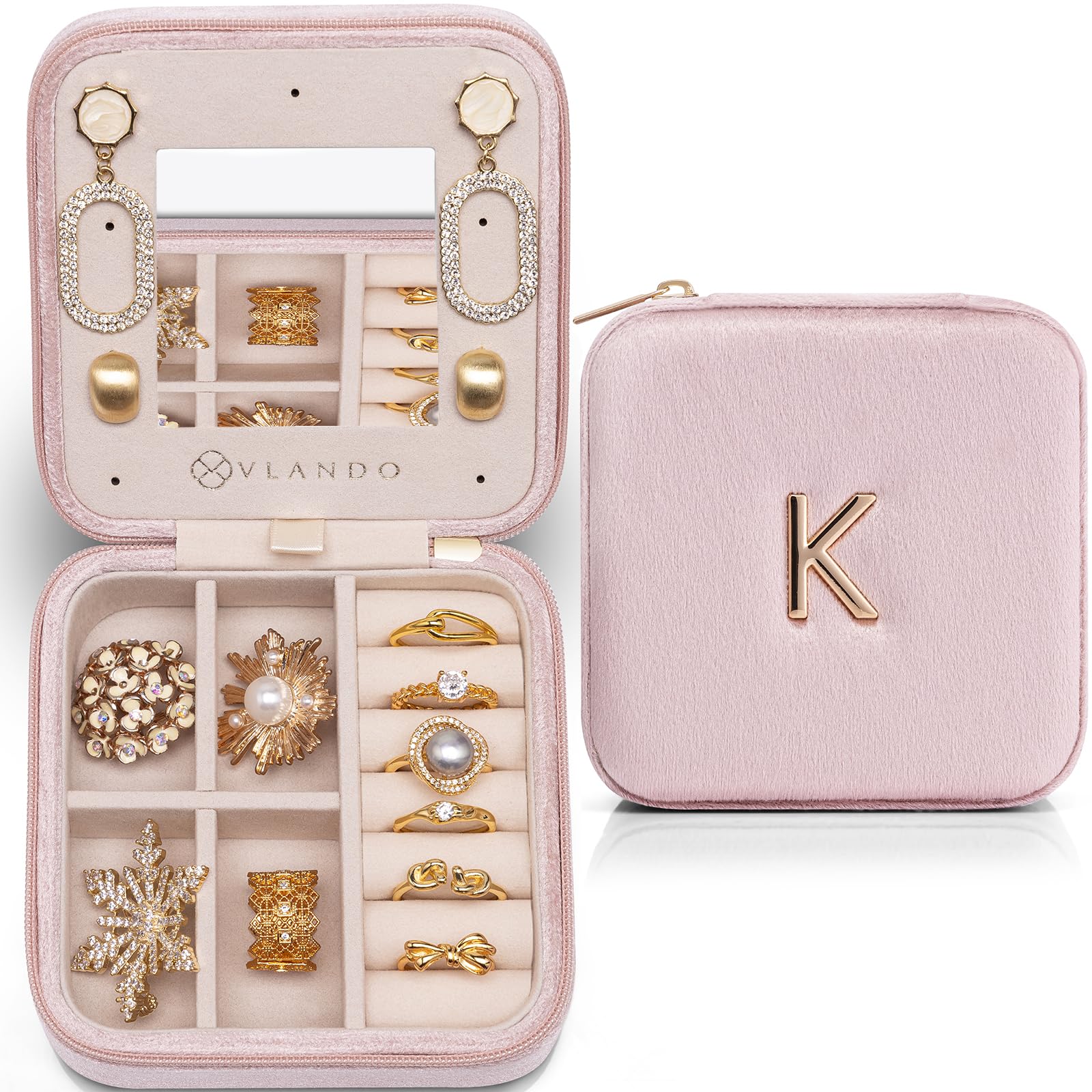 Preppy Stuff Jewelry Holder Organizer, Preppy School Supplies for Teens Girl Gifts Trendy Stuff, Preppy Jewelry Travle Case for Teens Girls, Birthday Gifts for Daughers - Letter K, Pink