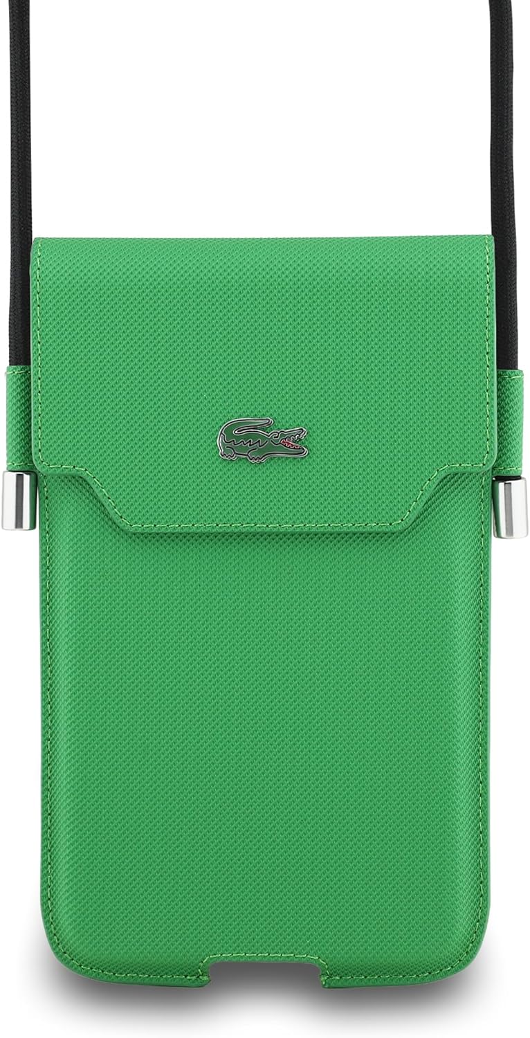 Lacoste Smartphone Pouch, Cross-Body, Mobile Pouch, Petite Pique, Metal Logo, Smartphone Shoulder Strap, Universal Sleeve, Cross-Body, Green