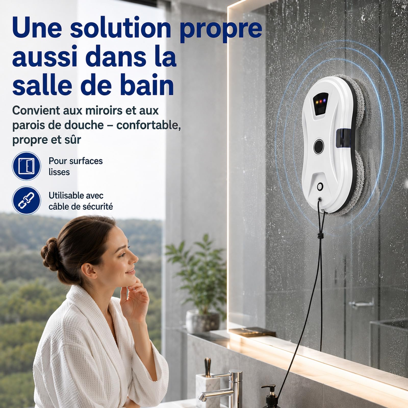 Robot Clean Osmo Vitre – Nettoyeur Auto Forte Aspiration + Jet Eau | Télécommande, 3 modes de nettoyage, navigation intelligente, détection des bords, nettoyage humide/sec automatique.