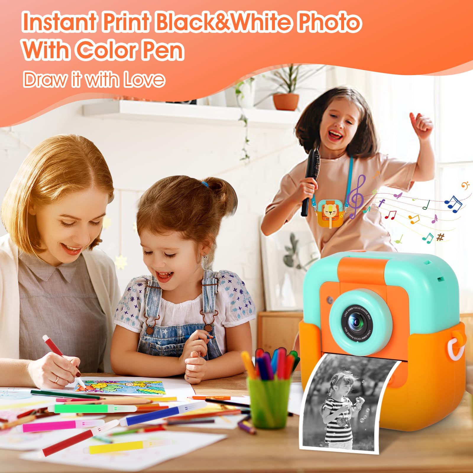 Fotocamera istantanea per bambini, ZUEOKAI Toddler Camera istantanea con schermo da 2,4" e obiettivo girevole a 180°, scheda32 GB, custodia in silicone 1080P. Regalo Bambina Bambini 3-10 anni