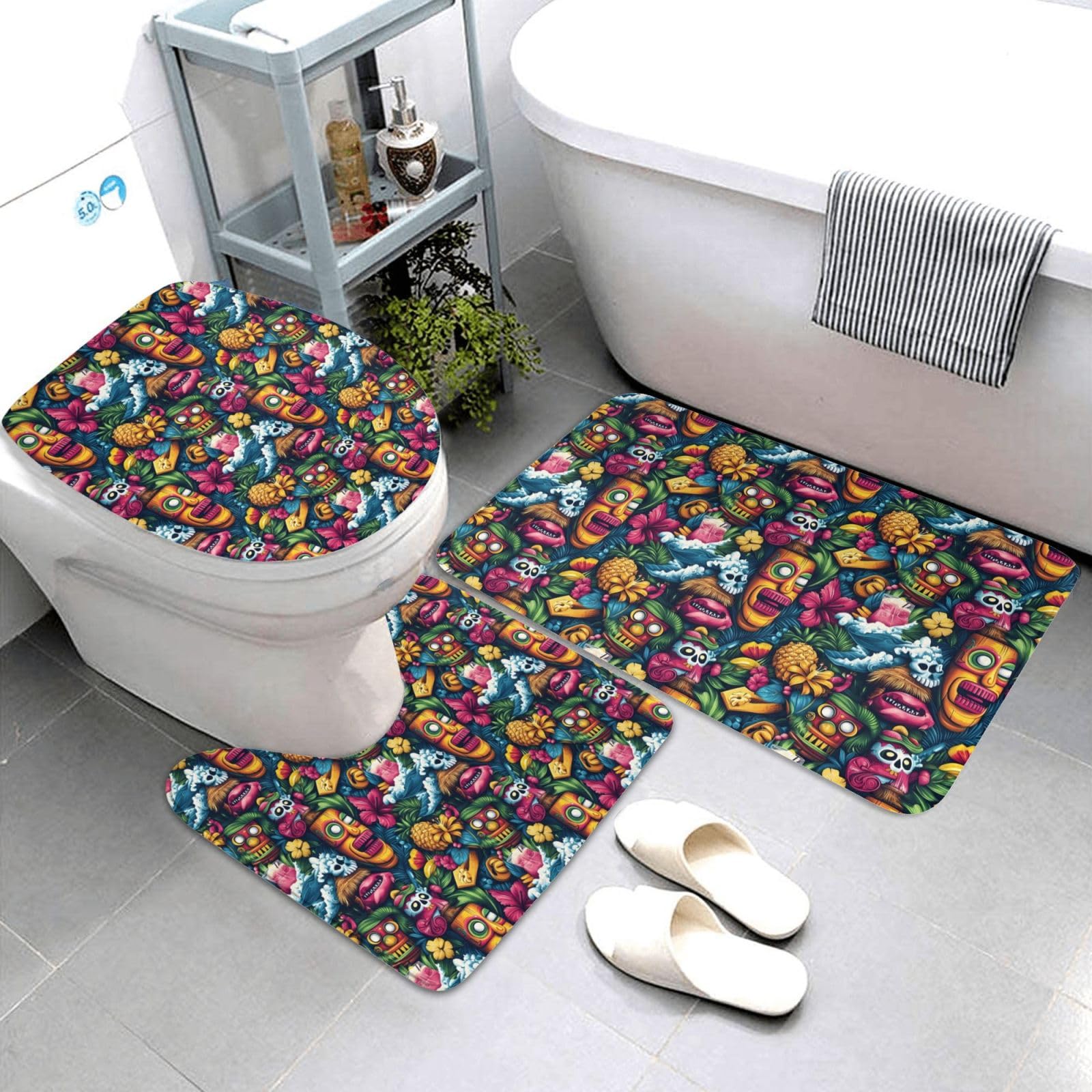 Tapis de salle de bain tribal hawaïen en coton doux et absorbant