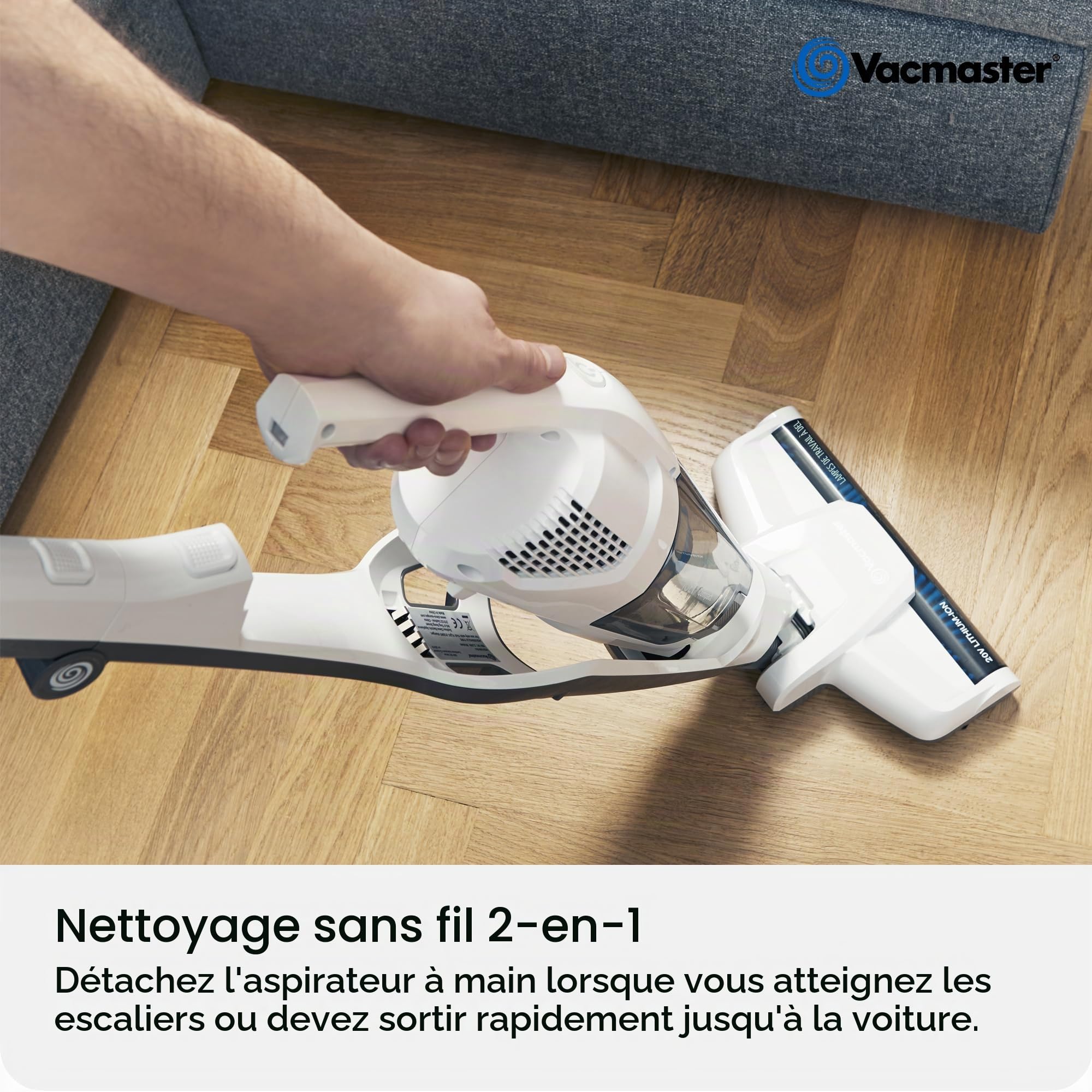 Vacmaster Aspirateur sans Fil 2-en-1 30 Min 20V HEPA 13 sans Sac Poils