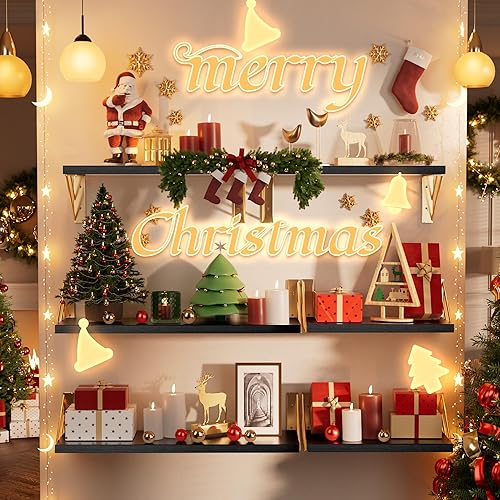 Miniatura 3 de BAYKA Estantes de pared para decoración de dormitorio, estantes flotantes para sala de estar, cocina, estantes flotantes montados de madera rústica