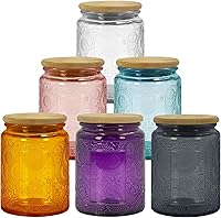 LINGSHINE 8oz Decorative Glass Jars with Airtight Bamboo Lids, 6 Colors 6-Pack - Vintage Food Storage, Candle Jars, Kitchen Organizers, Party Favors
