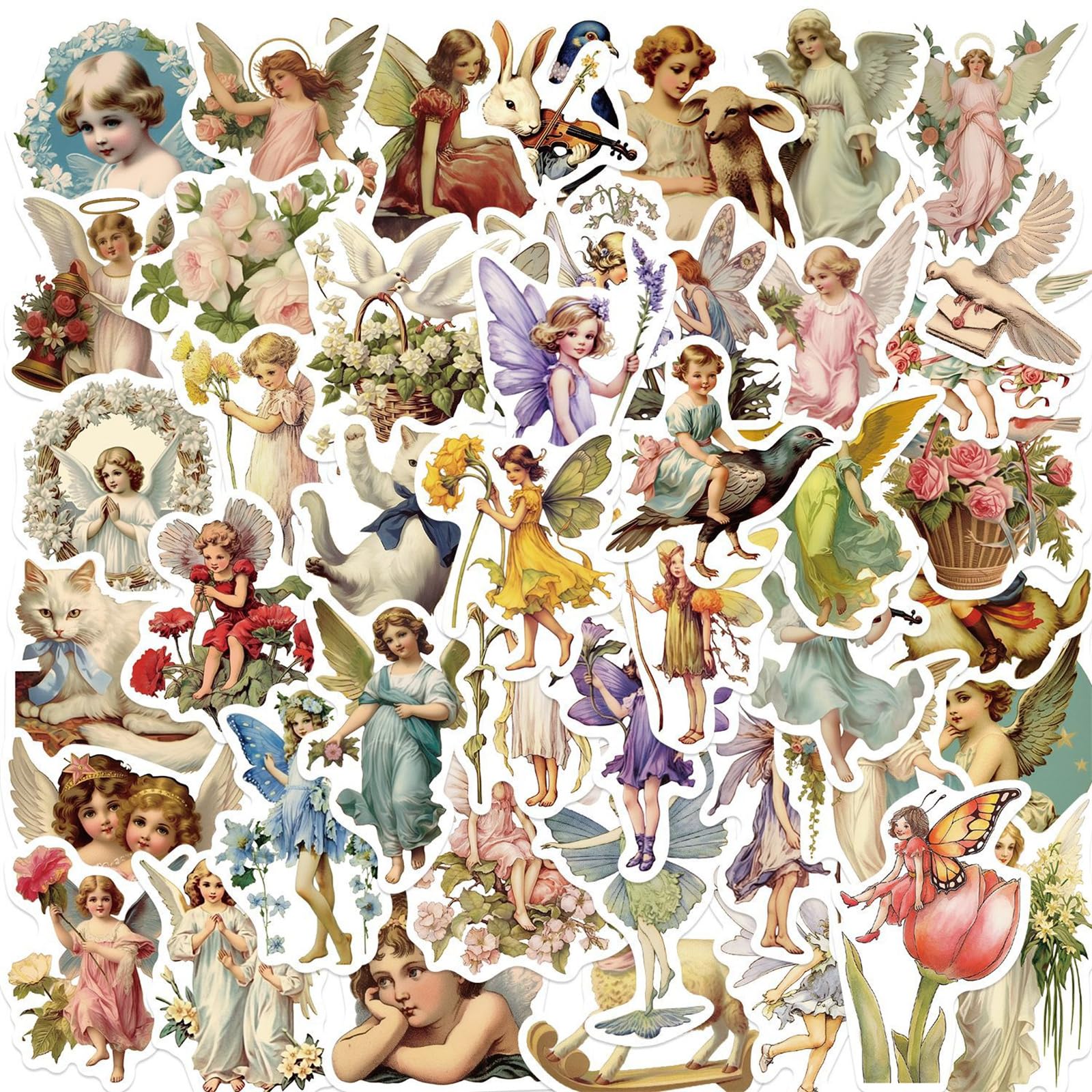 50 calcomanías de hada vintage retro estéticas de vinilo y PVC para botella de agua, hidrompeta, guitarra, equipaje, teléfono, funda, laptop, monopatín, regalo para adolescentes, niños y niñas (hadas)
