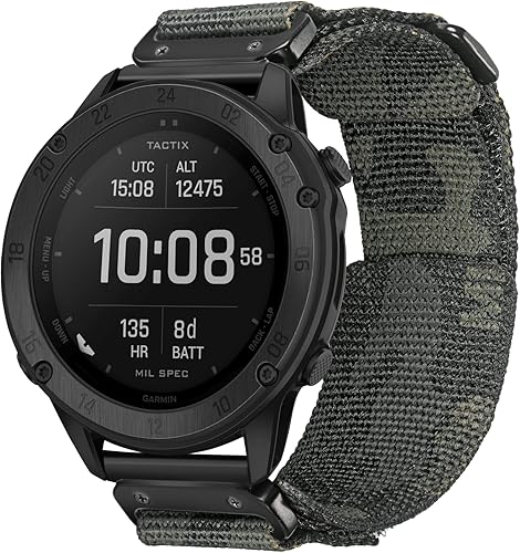 Miniatura 7 de Compatible con Garmin, Correa de reloj, Correa de nailon súper resistente de camuflaje con diseño de bucle tejido, para