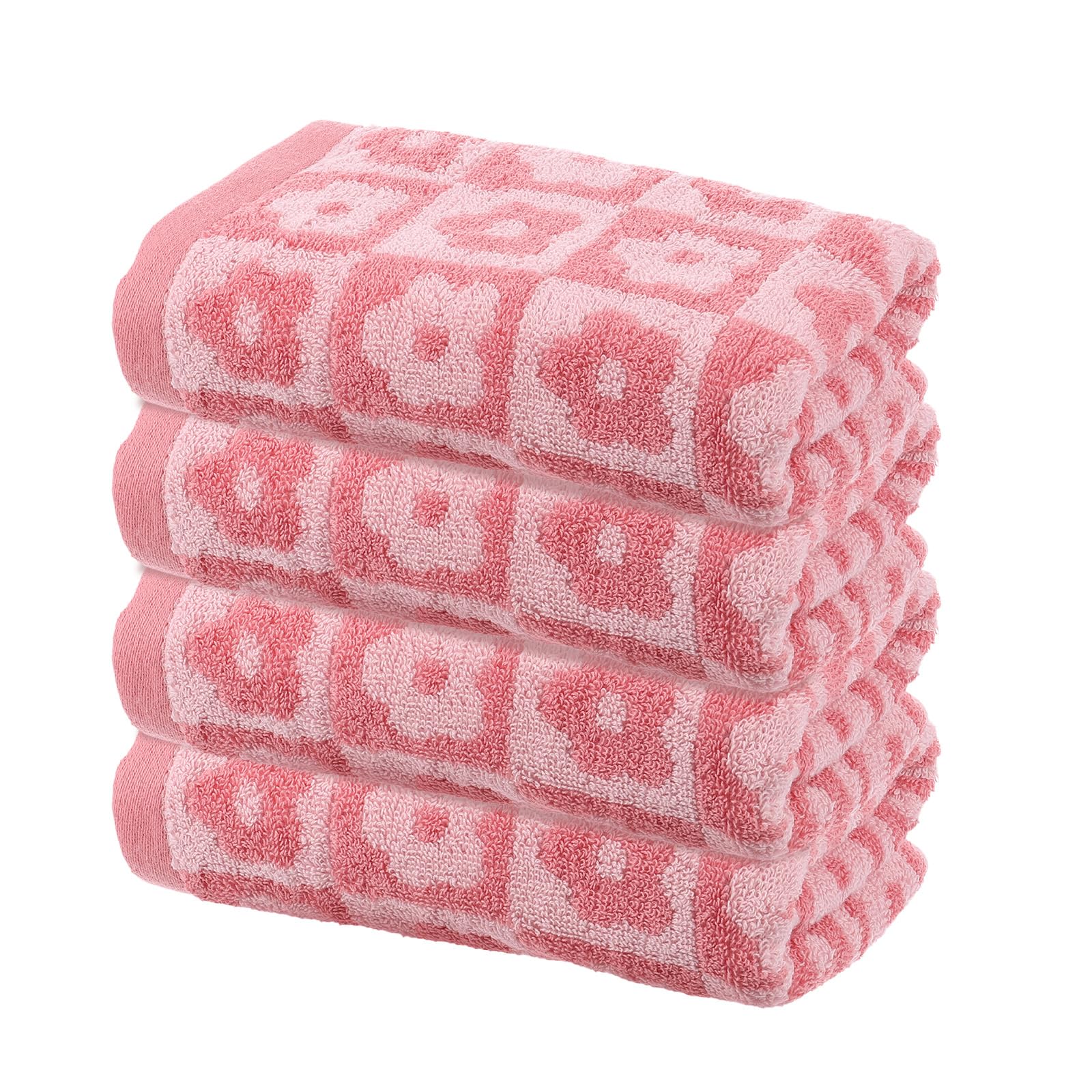Essuie-mains de salle de bain en coton doux absorbant motif carreaux rose