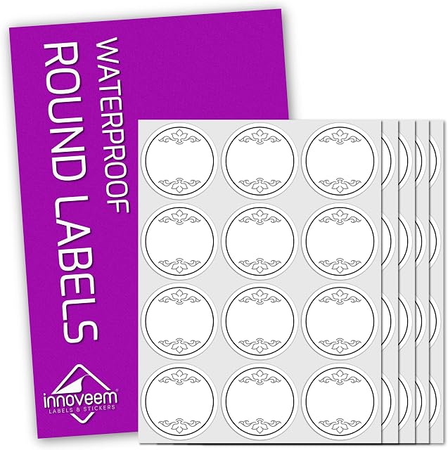 Labels for Jars and Bottles - 60 White Waterproof Jar Labels, 38mm Round Premium Quality Removable Labels for Blank Spice Jar Labels, Bottle Labels, Organisation Stickers & More by Innoveem