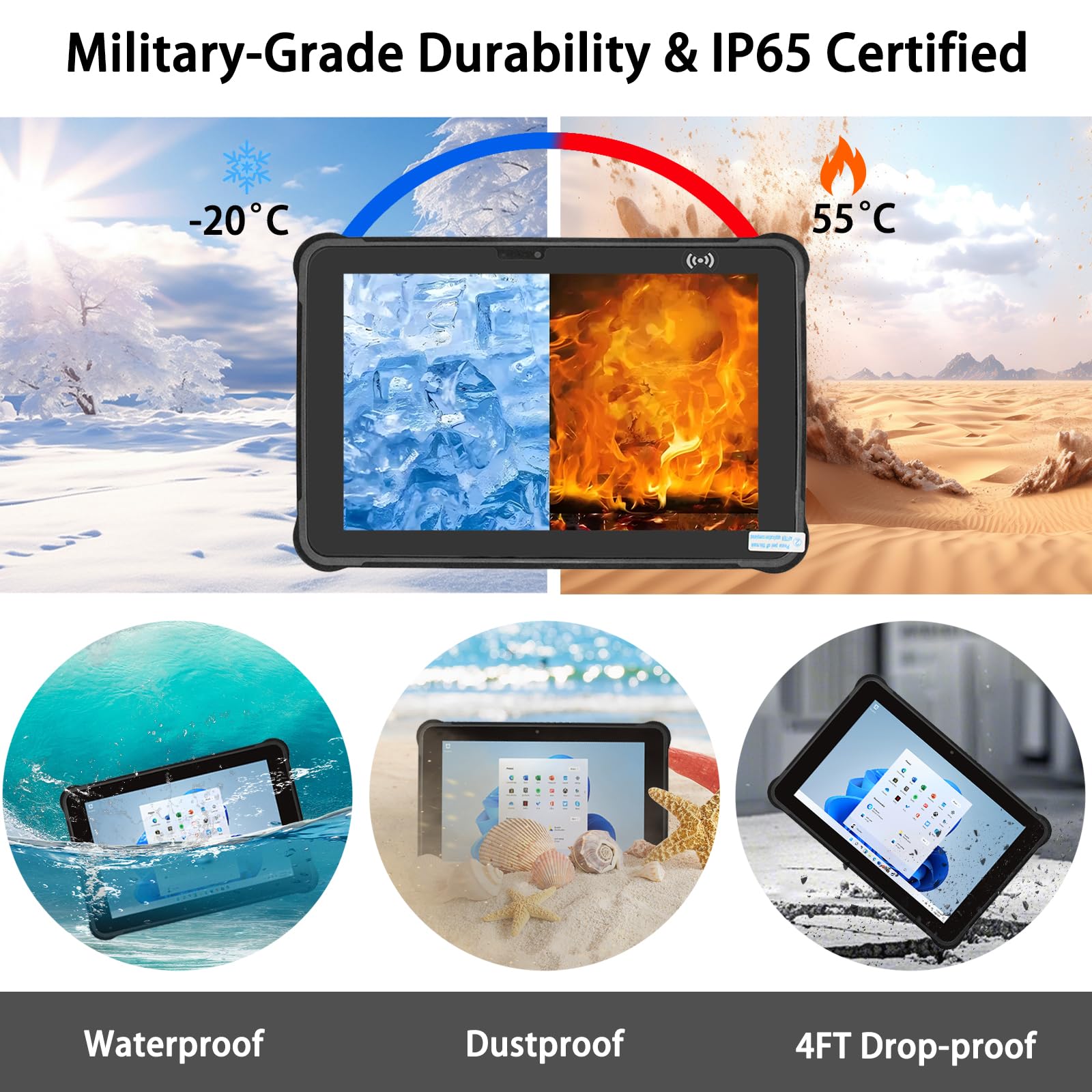 ST11-M Tablet resistente da 10,1 pollici con Windows 10 Pro con Intel i5-8200Y, 8GB/256GB, tablet impermeabile IP65, 4G LTE/GPS/NFC, 6000mAh, PC da lavoro industriale all'aperto