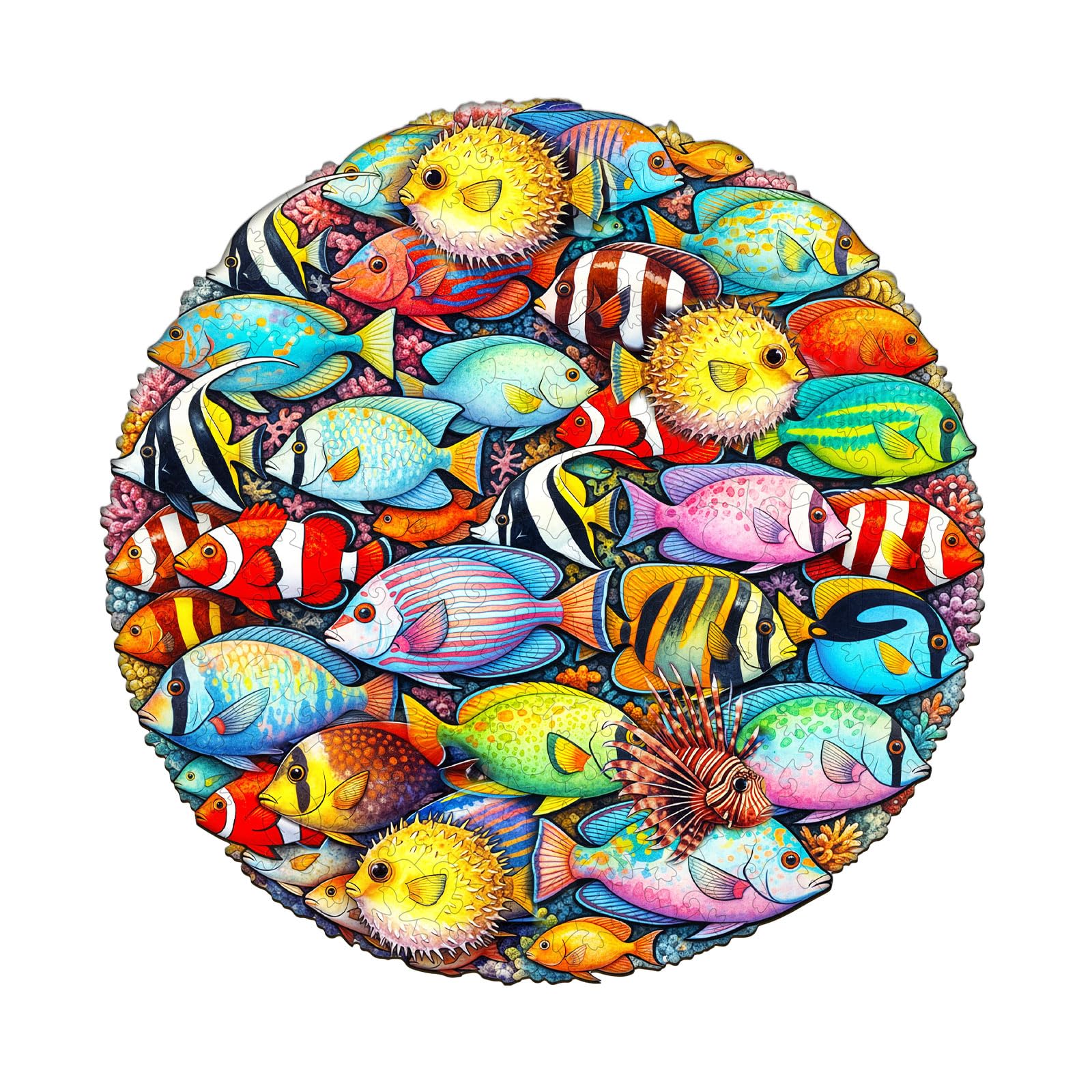 Blumuze Wooden Puzzle, Colorful Fish Stacking Game Wooden Jigsaw Puzzles For Adults, Unique Shaped Animal Wood Puzzles For Adults With Wood Gift Box 100 pcs-S-21.5 * 21.5cm