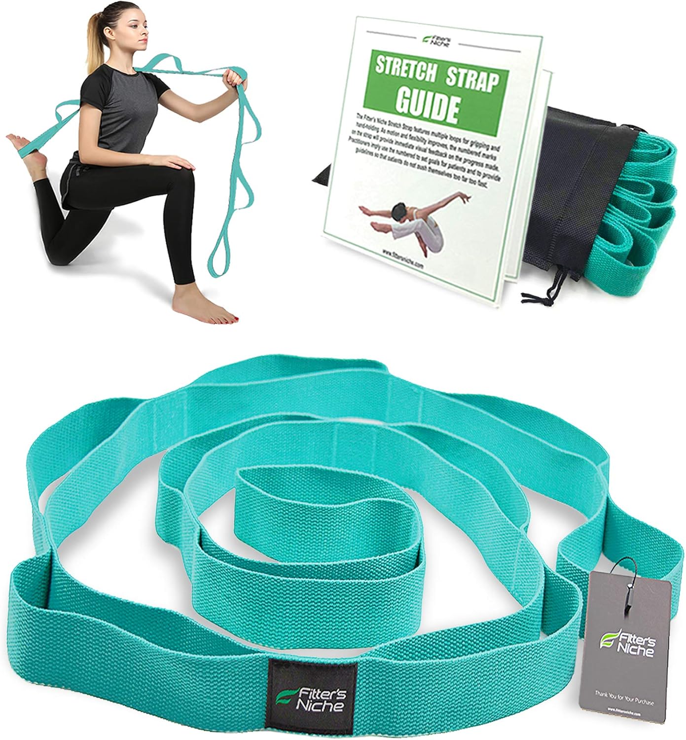 fitter's niche Yoga Stretch Strap, Non Elastic Exercise Band with 10