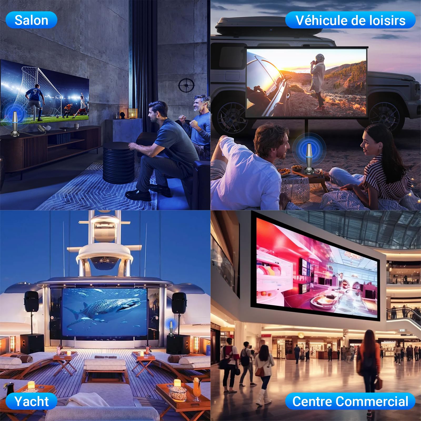 Antenna TV per interni - Antenne TNT per Smart TV con potente base magnetica e amplificatore, lunga portata fino a 80 km, compatibile con tutti i televisori