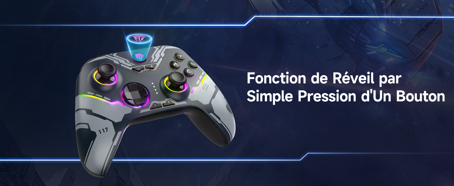 EasySMX Manette PC Sans Fil avec Boutons Silencieux/RGB/Déclencheurs Hall à Deux Niveaux/Joystick Sans Dérive, X05PRO Contrôleur Mobile pour PC/Switch/ Android/iOS/Steam/Android TV Box, 1000 mAh, Noir