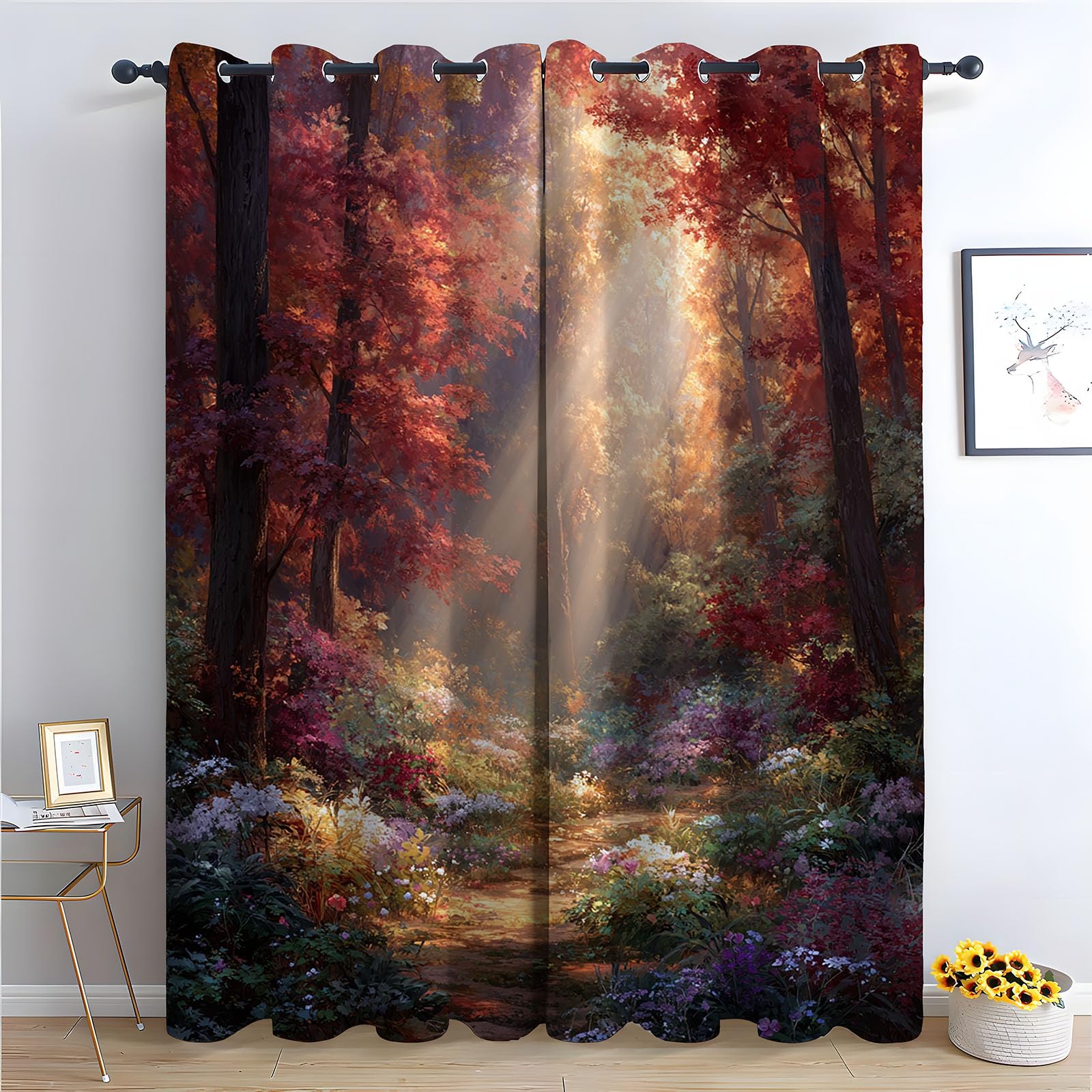 WQBQKKX Abstract Line Curtains For Living Room Ink Painting Bohemian Flower Plant Print Thermal Insulated Window Drapes, Botanical Art Window Treatments-52 W x 96" L (Pack of 2)