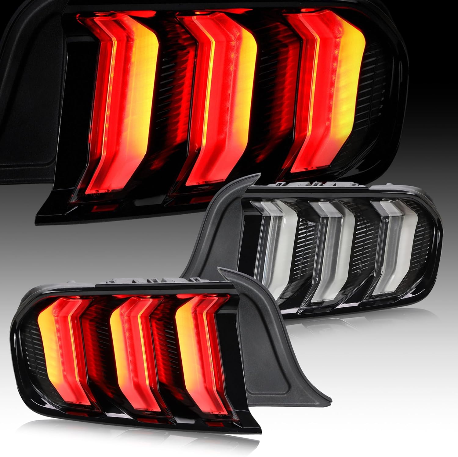VLAND LED Tail Lights Compatible For Ford Mustang 2015-2023 6th Gen (Sixth generation), With Red Sequential Turn Signal, Driver & Passenger Side, Clear Lens Style