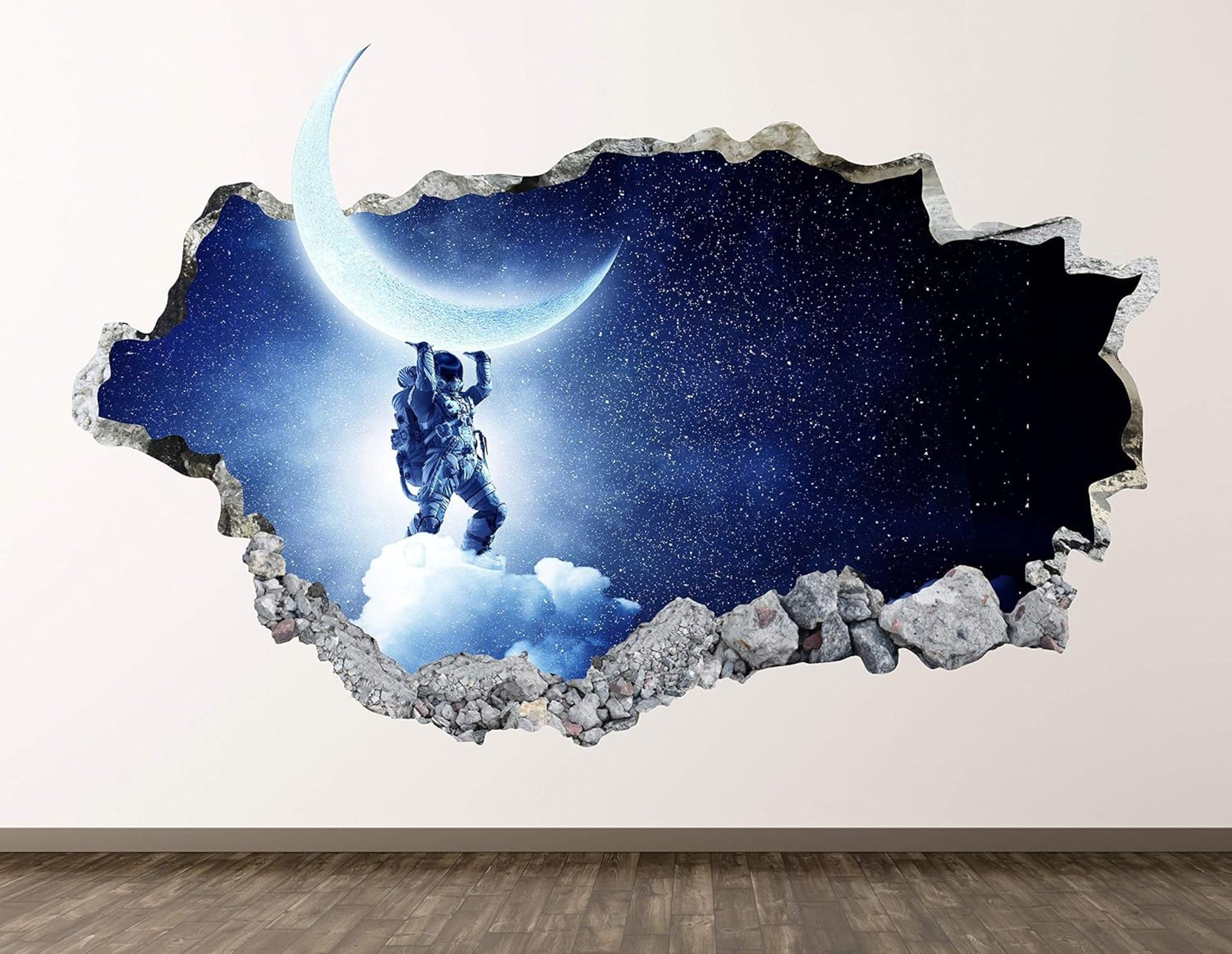 Adesivi 3D per decorazioni murali distruttiLuna Dell'astronauta Adesivo da parete Tatuaggio da parete per la decorazione della parete della cameretta dei bambini 70x122cm