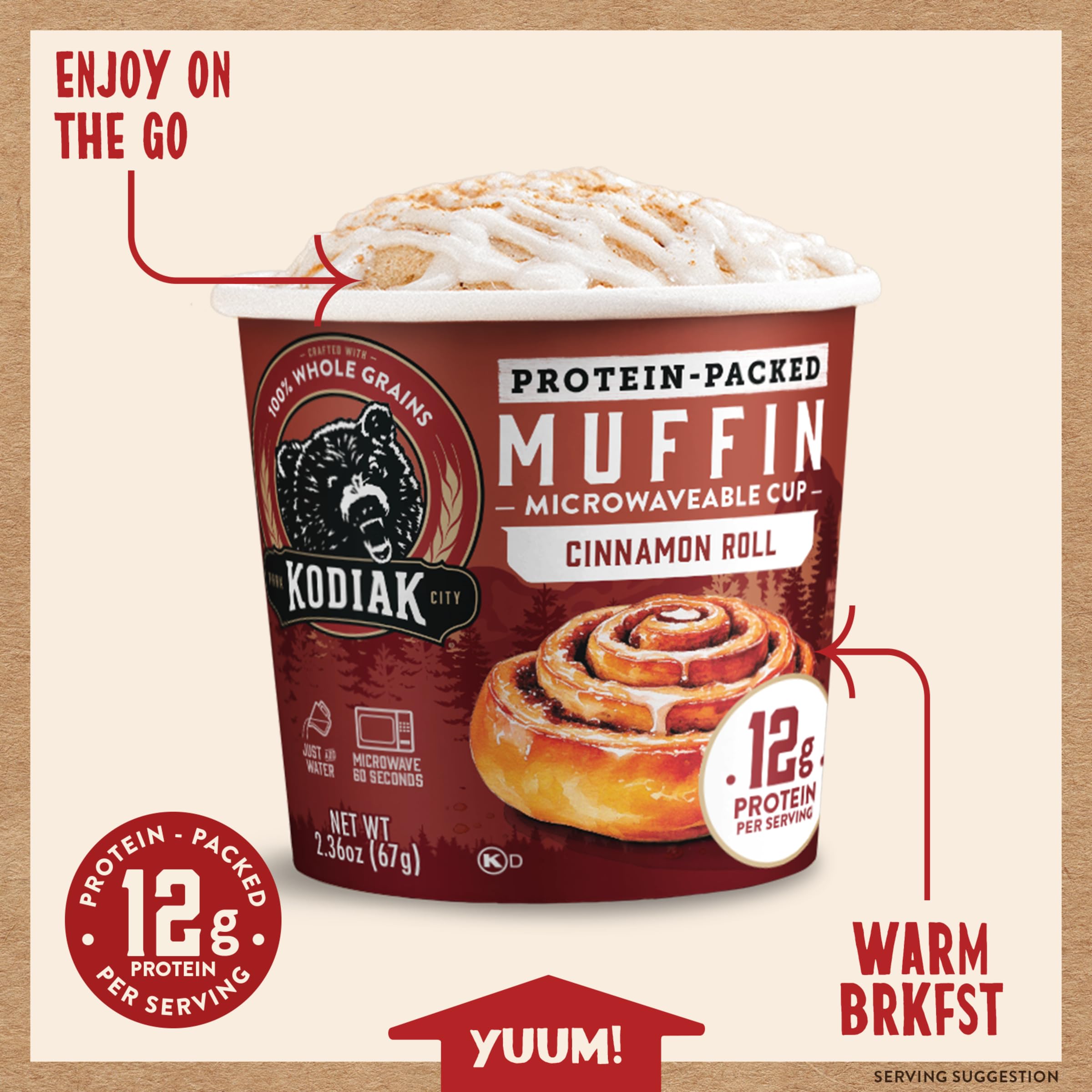 Power Cups Lot de 12 muffins à la cannelle – Muffins 100 % grains entiers et riches en protéines – Mélange pour muffins petit déjeuner à la cannelle, 65 g