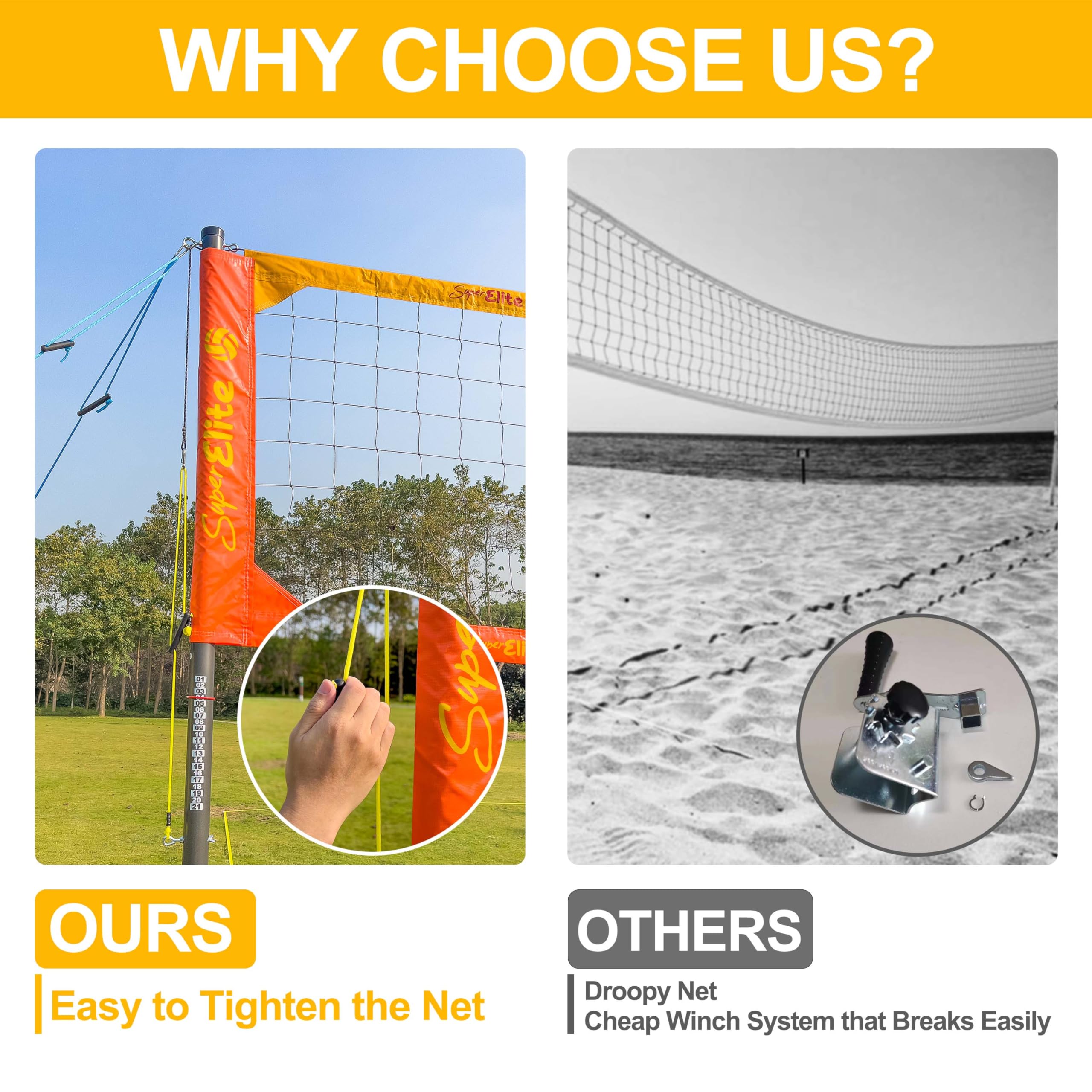 Portable Professional Volleyball Net Set with Aluminum Adjustable Height Poles, Heavy Duty Nets