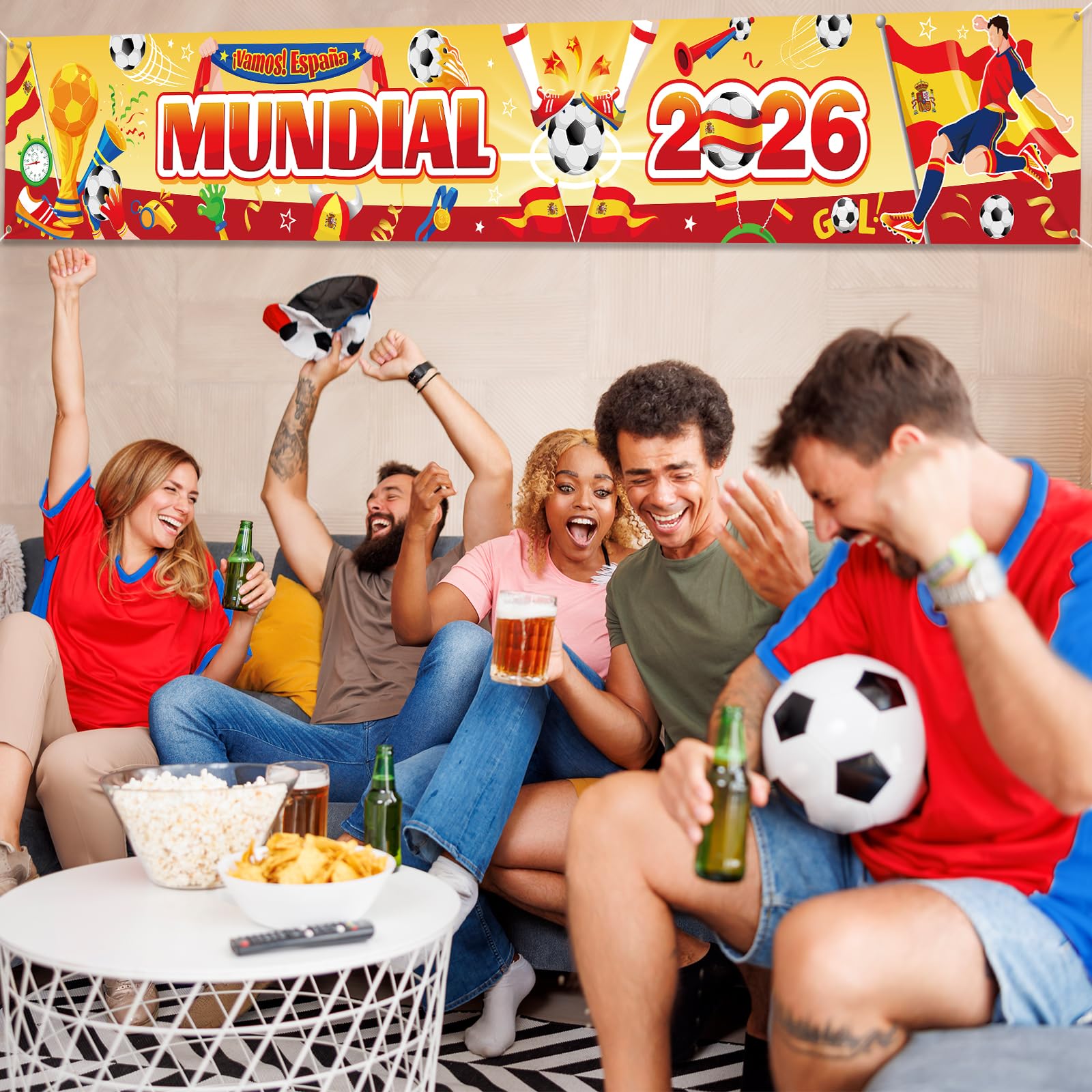 DPKOW Decoración 2026 Mundial Pancarta España Aficionados, Fútbol Copa del Mundo España Animación Accesorios Artículos Mundial 2026 Espana Selección Fútbol, 270 * 40cm - 5
