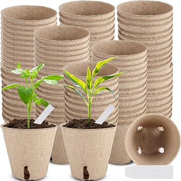 120 Packs 3.15 Inches Seed Starting Pots Biodegradable Drainage Holes Round Nursery Pot with 15 Planting Labels Small Seed Starter Tray Bulk Garden Germination Container for Herb Seed Starter