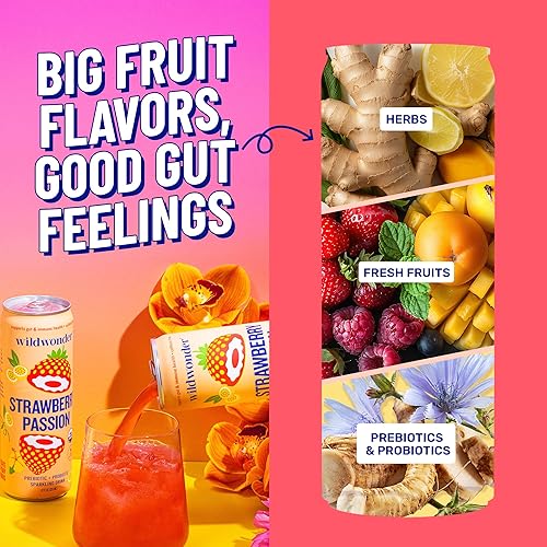 Miniatura 7 de Wildwonder Bebida de jugo probiótico espumosa con inmunidad y apoyo a la digestión, con fibra de 0.18 oz y probióticos vivos, sin cafeína, orgánica,