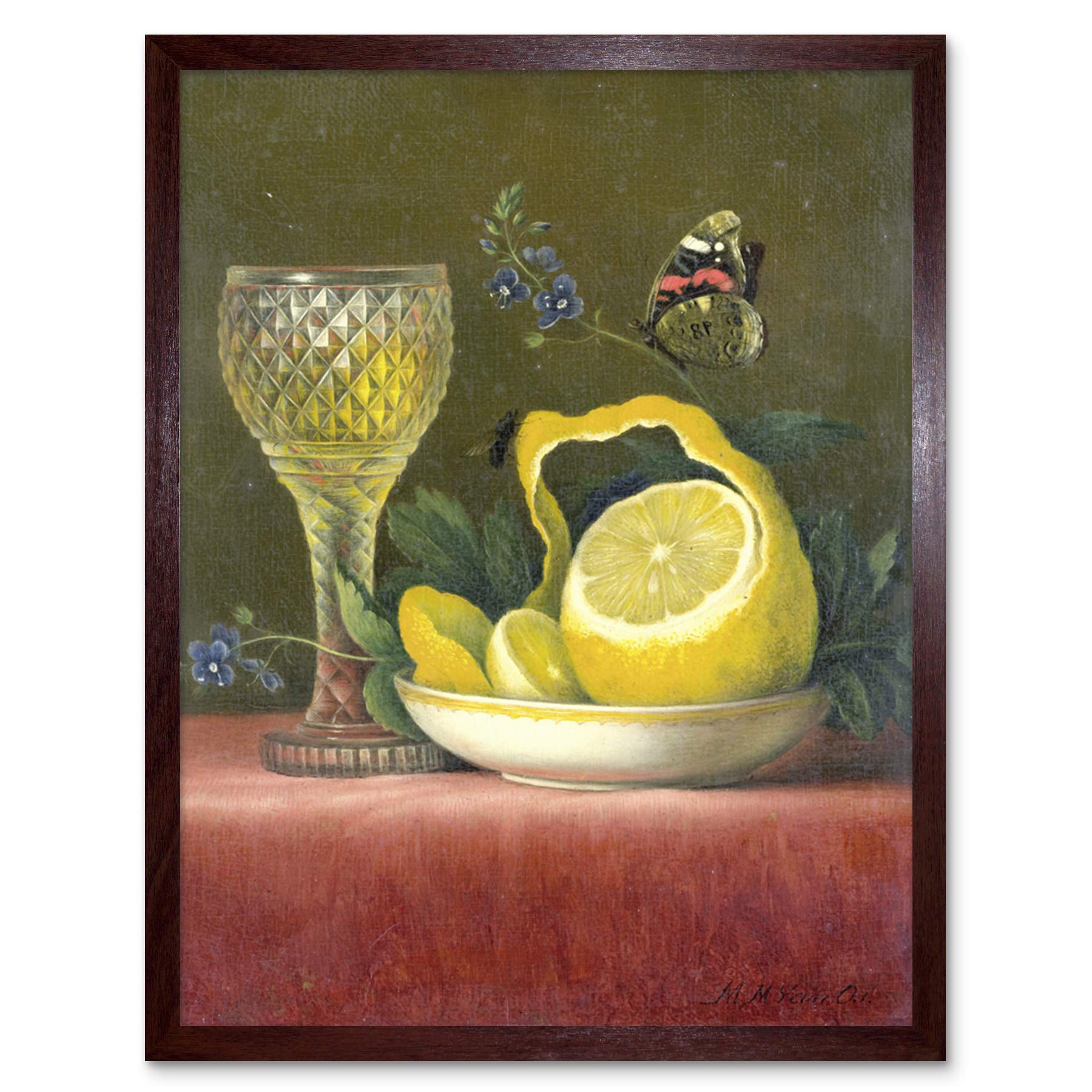 Artery8 Van Os Still Life Lemon And Cut Glass Painting Art Print Framed Poster Wall Decor 12x16 inch