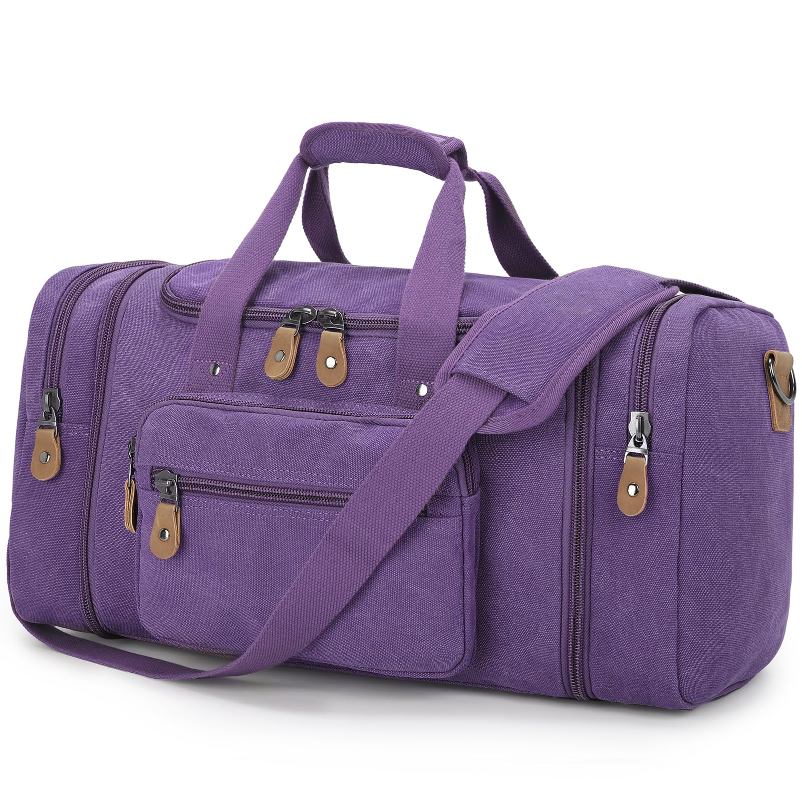 GonexCanvas Duffle Bag for Travel 50L Expandable Duffel Weekend Overnight Bag (Purple)Global Recycled StandardGlobal Recycled StandardGlobal Recycled Standard