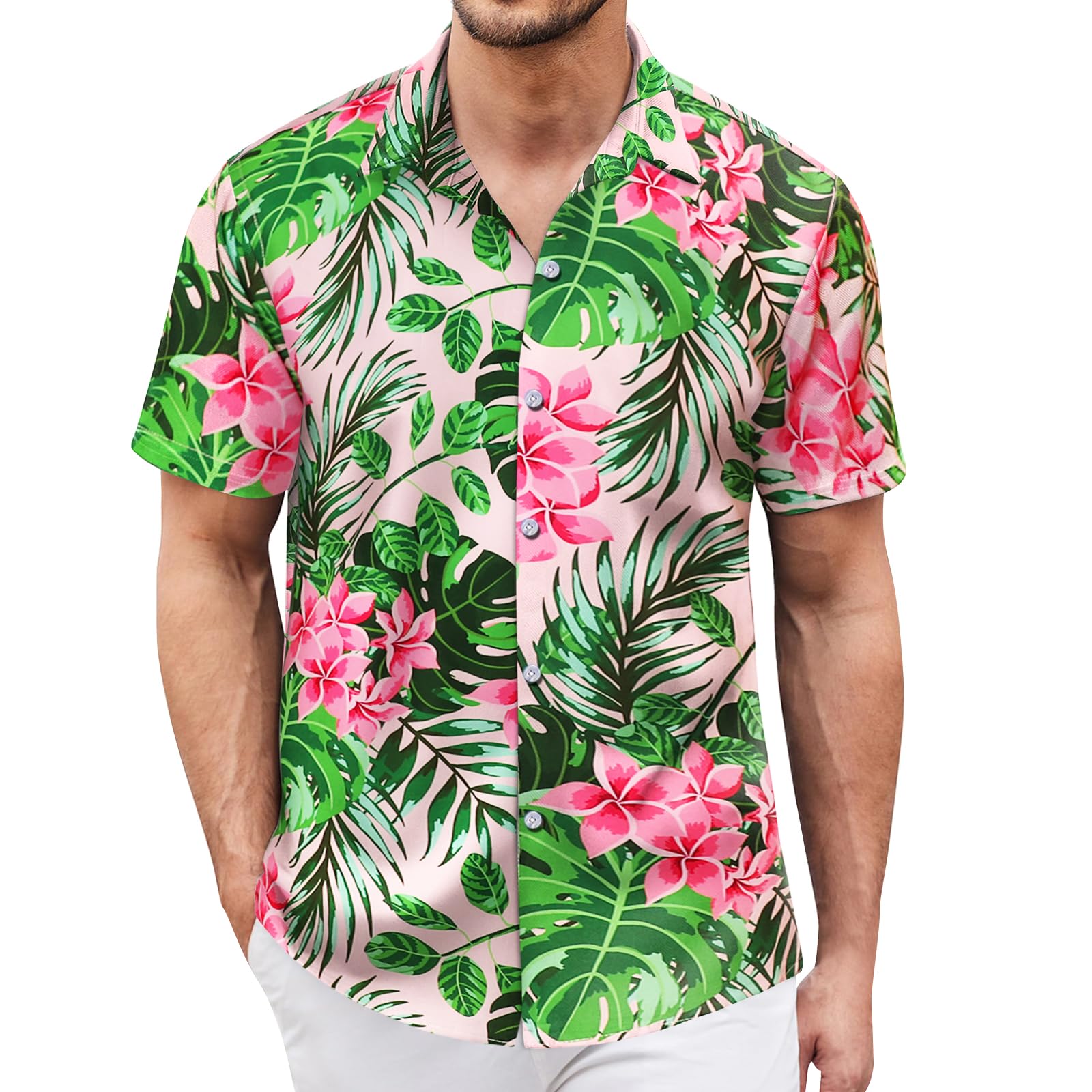 Rioofinx Hawaiian Shirt for Men Sleeves Printed Casual Button Down Summer Beach Dress Shirts