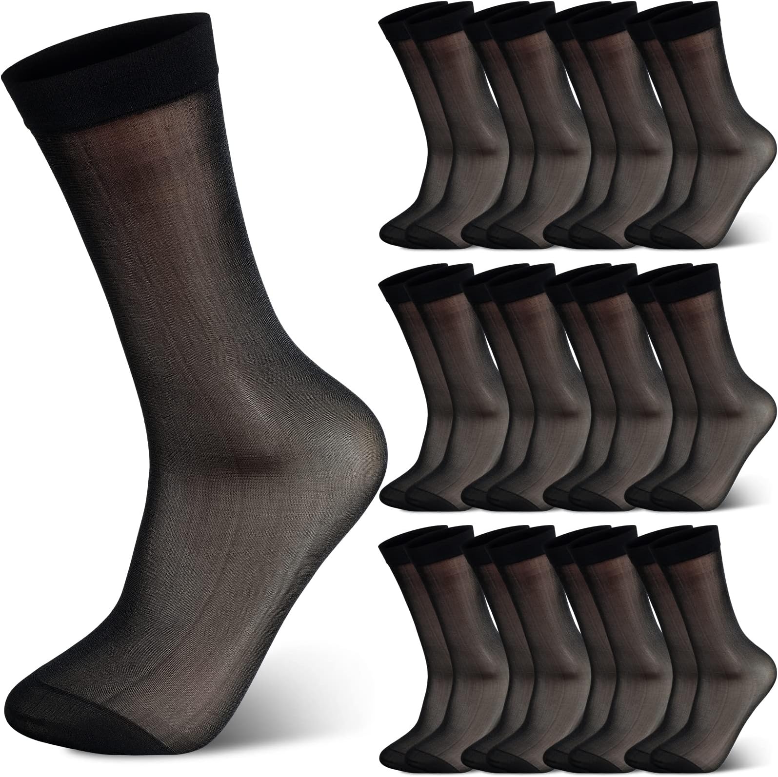 12 Pairs Men Ultra Thin Dress Socks Silk Sheer Soft Nylon Business Summer Sheer Man Breathable Crew Socks