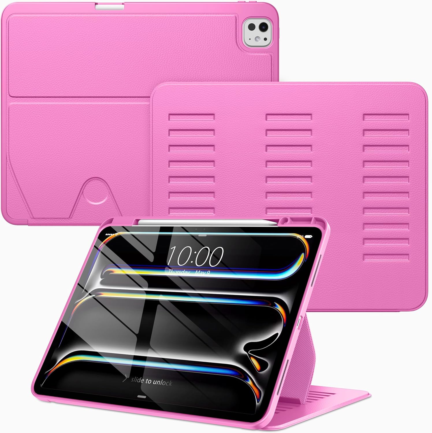 VIKESI Case for iPad iPad Pro 13-inch M5 or M4 Released in 2025 or 2024,Multiple Angles Magnetic Stand Cover,Shockproof Soft Back,Pencil Holder,and Auto Sleep/Wake,Rose