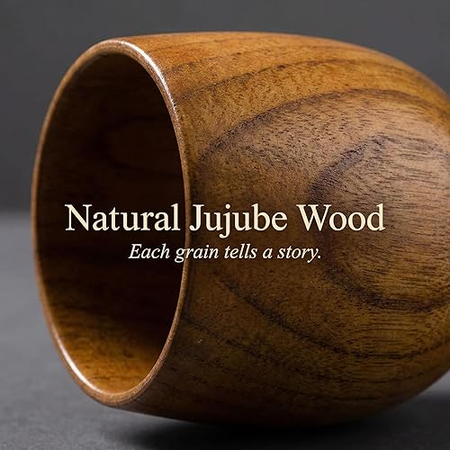 Miniatura 4 de Hiceeden Paquete de 6 tazas de té de madera, tazas de té japonés de 5 onzas, hechas a mano, taza de agua de madera natural para beber, vino, leche,