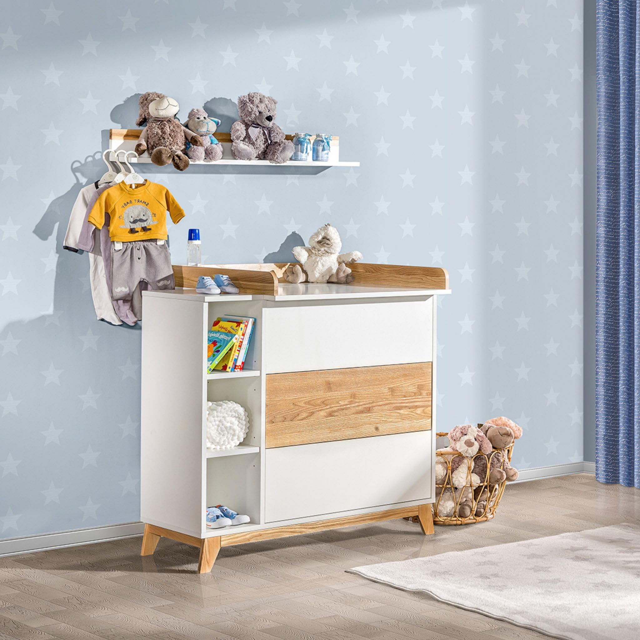 ATB Wickelkommode - Wickeltisch 102,5 x 102 x 76,5cm - Babyzimmer Komplettset - Funktional Möbel für Kinderzimmer - Bequemer Baby Wickeltisch mit Schubladen - Baby Changing Table - Weiße