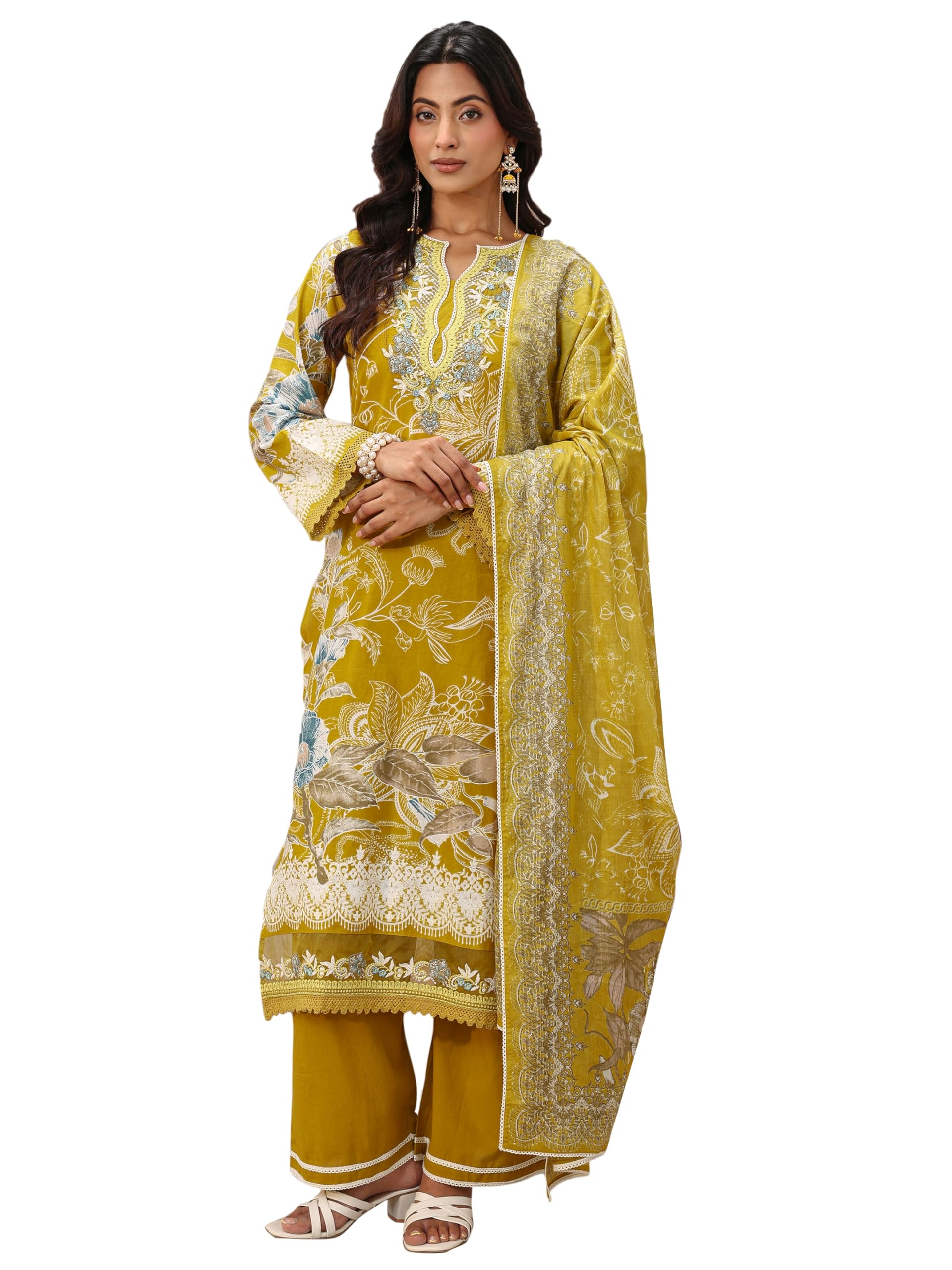 Printed Cotton Straight Kurta With Palazzo and Dupatta-93307M-image-23