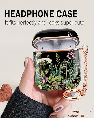 Miniatura 4 de ZEKICE Funda para Airpod de 1 y 2 generación, funda protectora a prueba de golpes, con llavero de oro rosa para niñas, mujeres y hombres (flor linda)