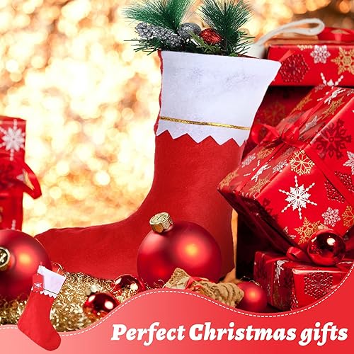 Miniatura 6 de Paquete de 48 medias de Navidad no tejidas a granel de 10 pulgadas con etiqueta colgante de alce de copo de nieve (rojo, blanco)