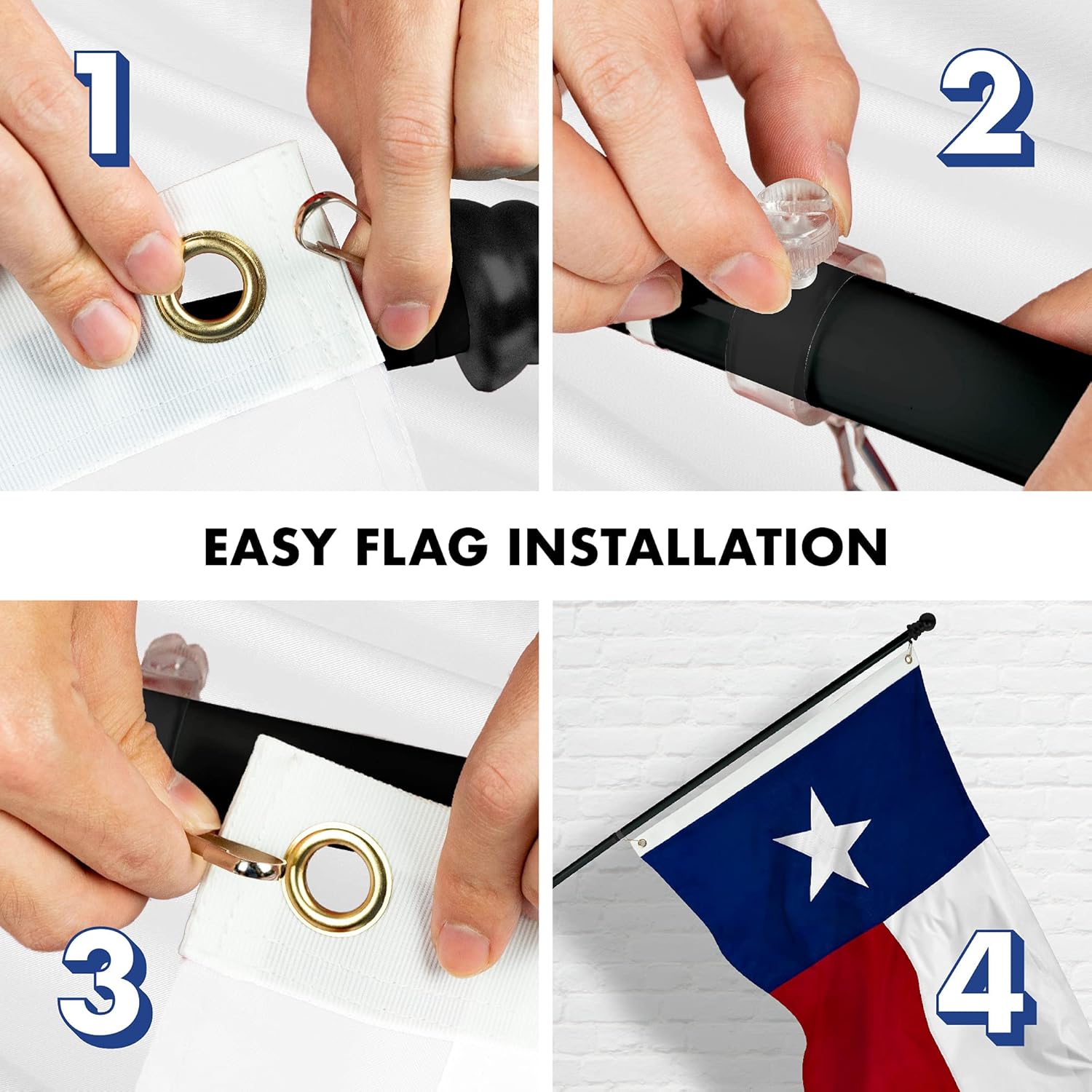 G128-6 Feet Spinning Flagpole (Black) Texas Flag Brass Grommets Spun Polyester 3x5 ft (Flag Included) Aluminum Flag Pole