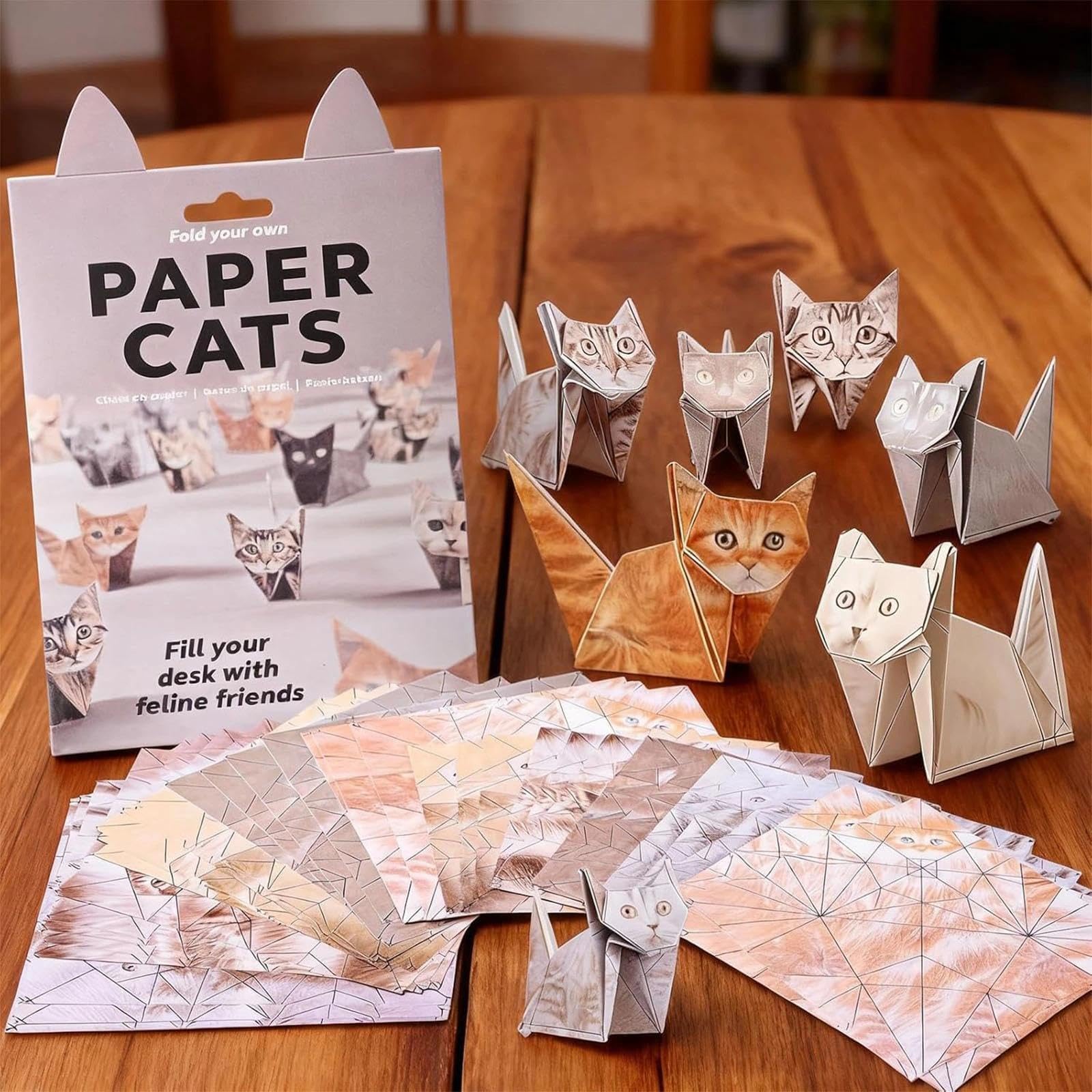 dinghaole 50 Pcs DIY Paper Cats Origami Kit, 3D Origami Cats to Fold Cute Cat Figures, Creative Origami Animal Kits - Image 3
