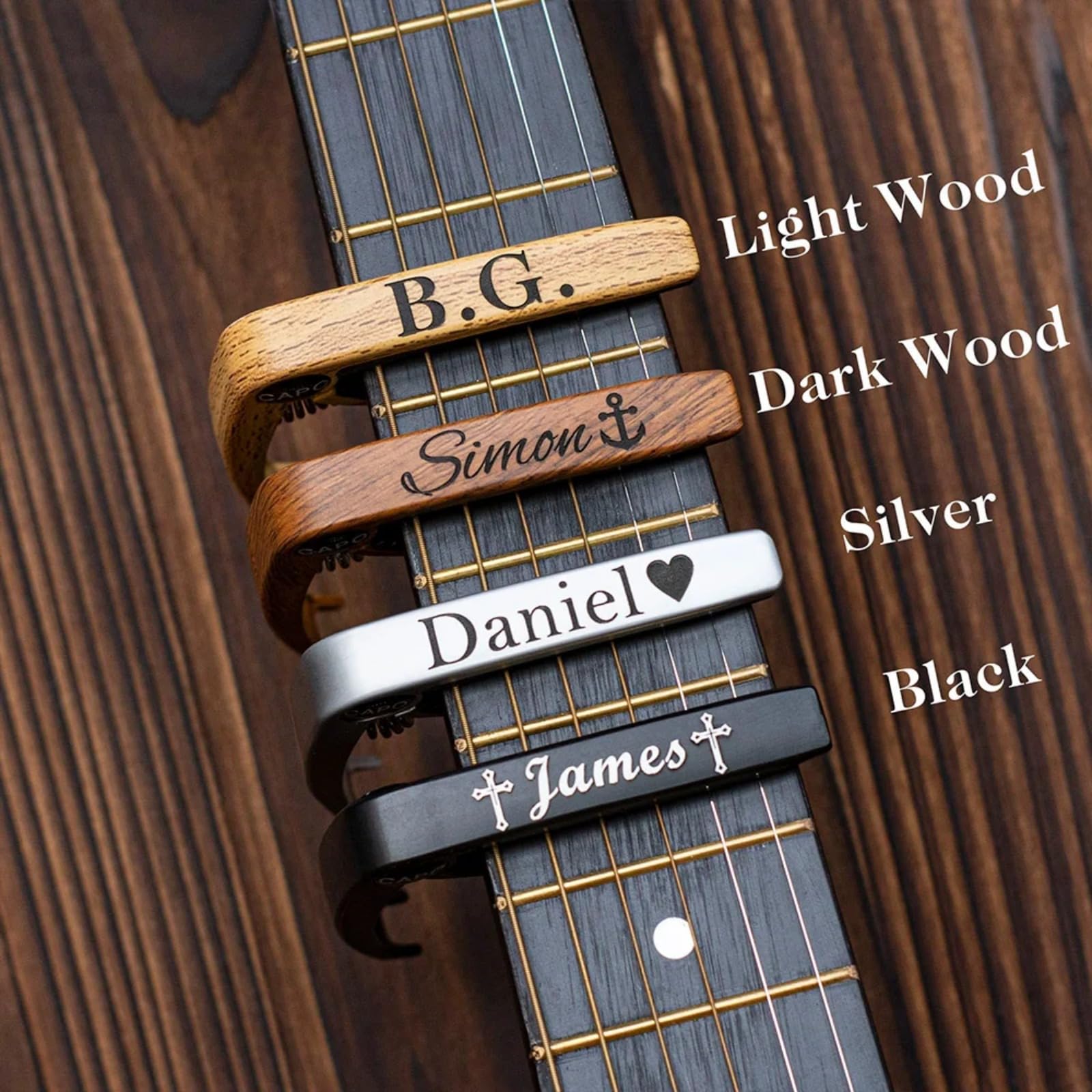 Capotasto Personalizzato Per Chitarra Acustica – Inciso A Scelta, Clip Accordatura Multifunzione In Legno/metallo, Regalo Per Musicisti
