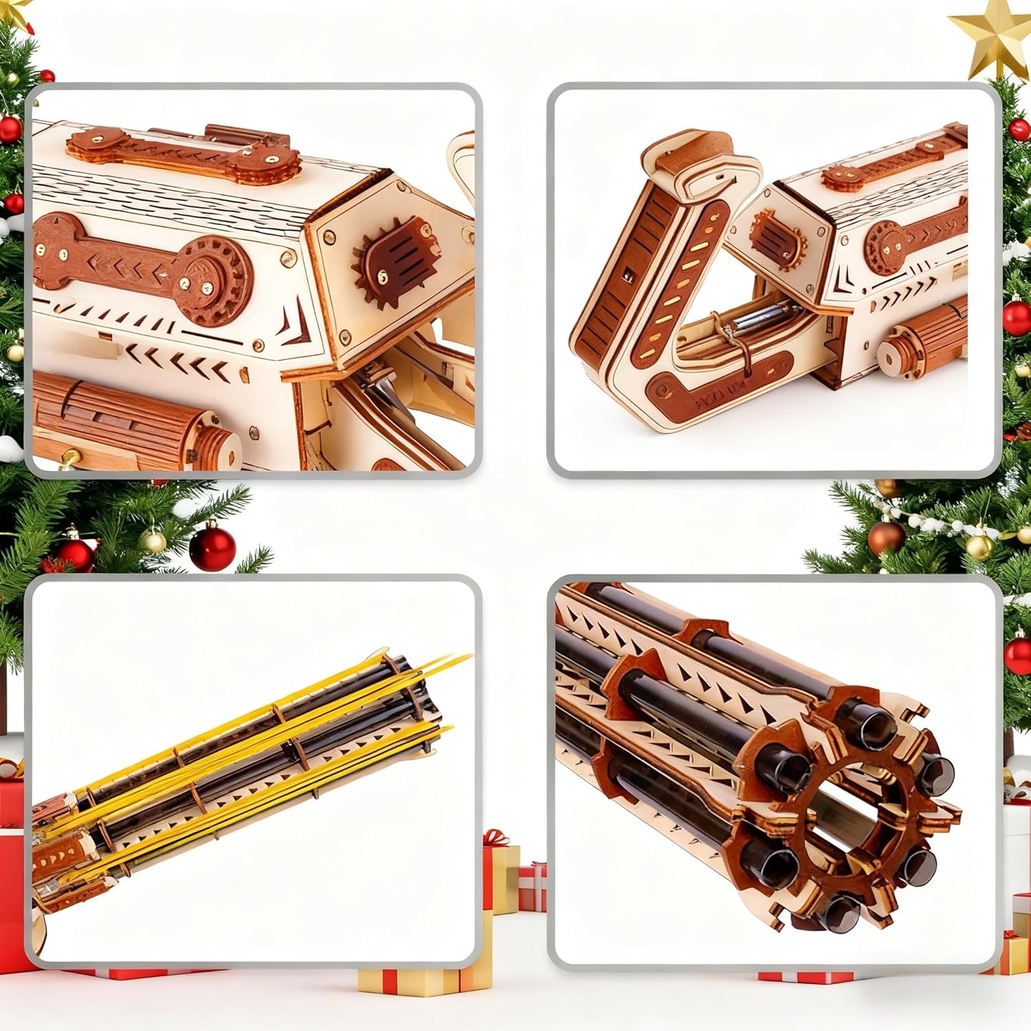 Wooden 3D Puzzle Rubber Bands Gun Toy, Submachine Rubber Band Gun Building Kits, DIY Wood Puzzles Building Model Kits - Excellent Gift for Adult, Teens and Craft Enthusiasts (Ages 14+)