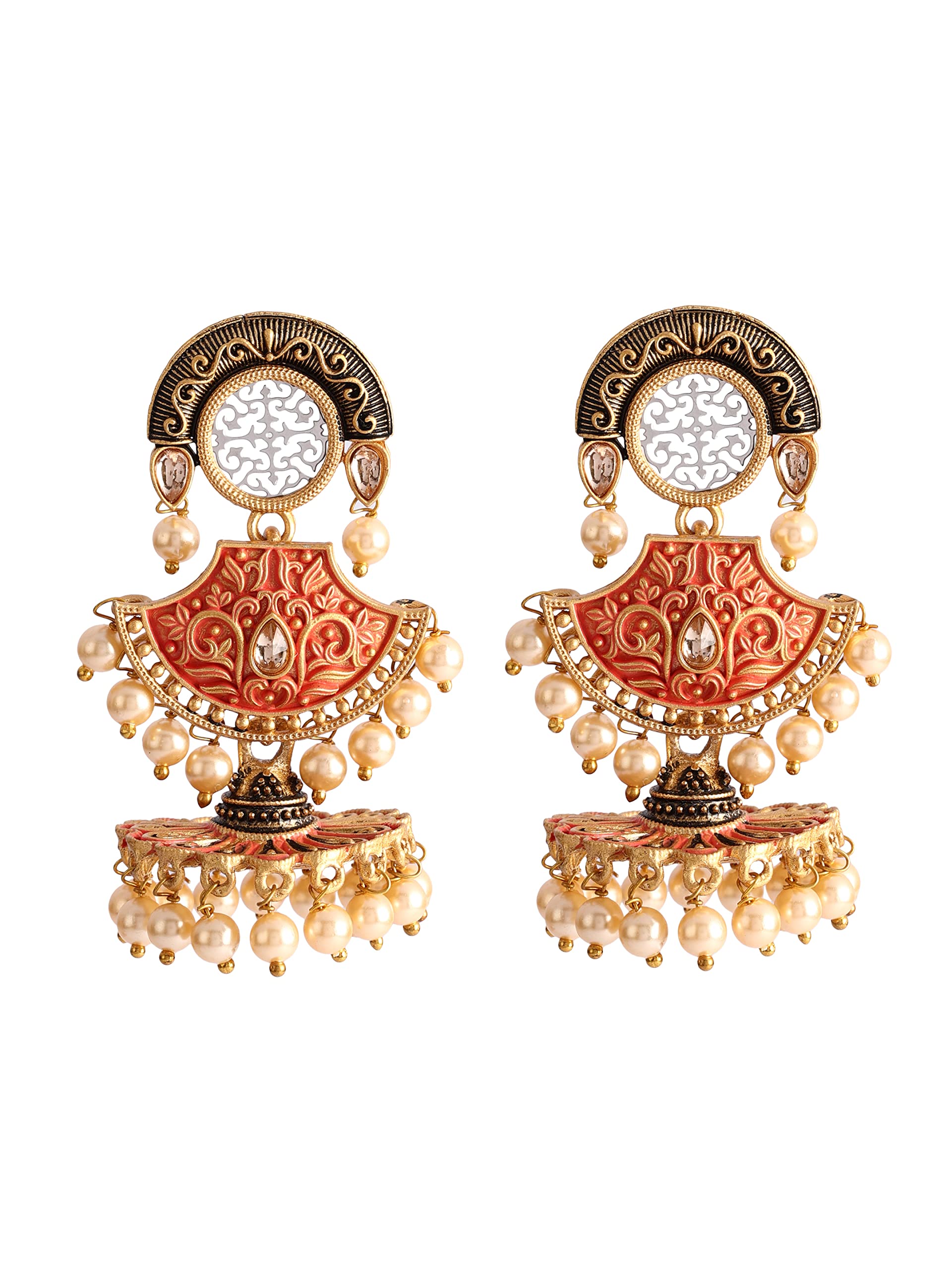 ishin Womens Gold Toned Orange Meenakari Contemporary Shaped Jhumka (B0B31D3K6X) Amazon Price History, Amazon Price Tracker