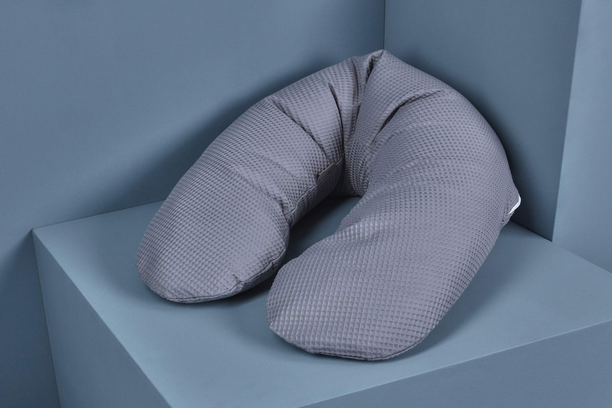 KraftKids Cojín de lactancia en piqué gris, cojín de embarazo de 190 cm de borde exterior con microperlas EPS, cojín de almacenamiento con certificado Toxproof de TÜV Rheinland