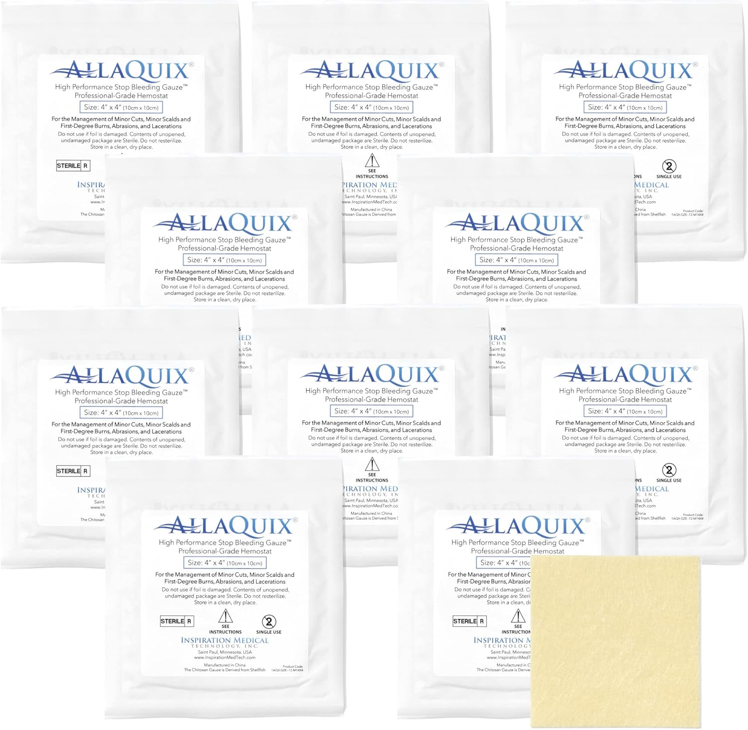 High Performance Stop Bleeding Gauze Pads – 10-Pack (4"x4") | Hemostatic Wound Dressing for Cuts & First Aid Kits | Sterile, Drug-Free, Fast Clotting Pads