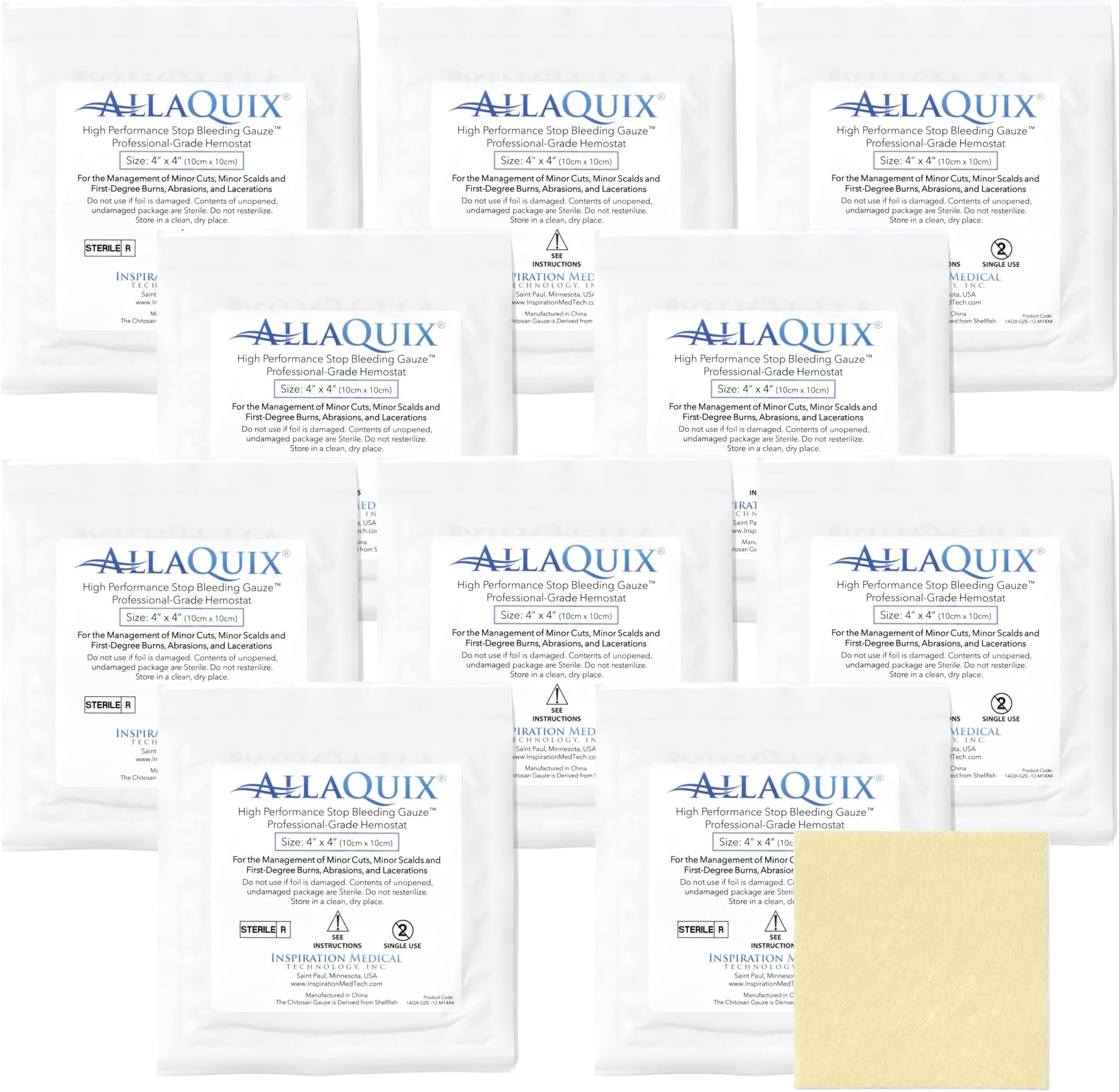 High Performance Stop Bleeding Gauze Pads – 10-Pack (4"x4") | Hemostatic Wound Dressing for Cuts & First Aid Kits | Sterile, Drug-Free, Fast Clotting Pads