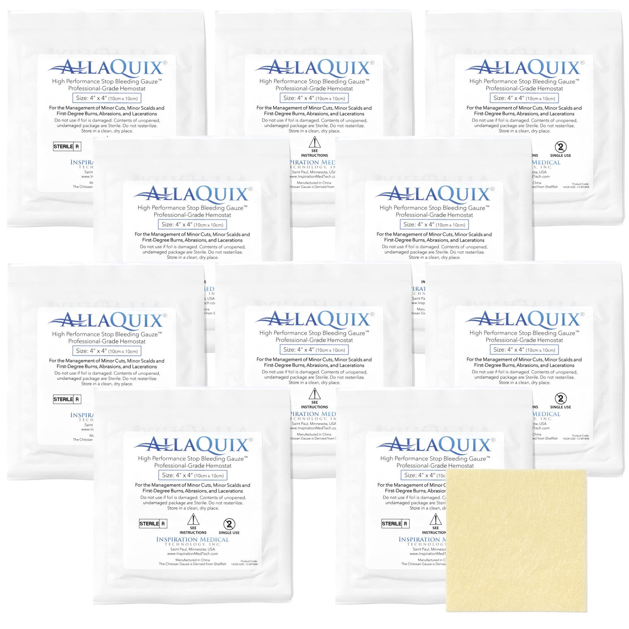 High Performance Stop Bleeding Gauze - X-Large (4"x4"Square) - (10-Pack) Professional-Grade First-Aid Hemostatic Gauze (Blood Clotting Bandage)