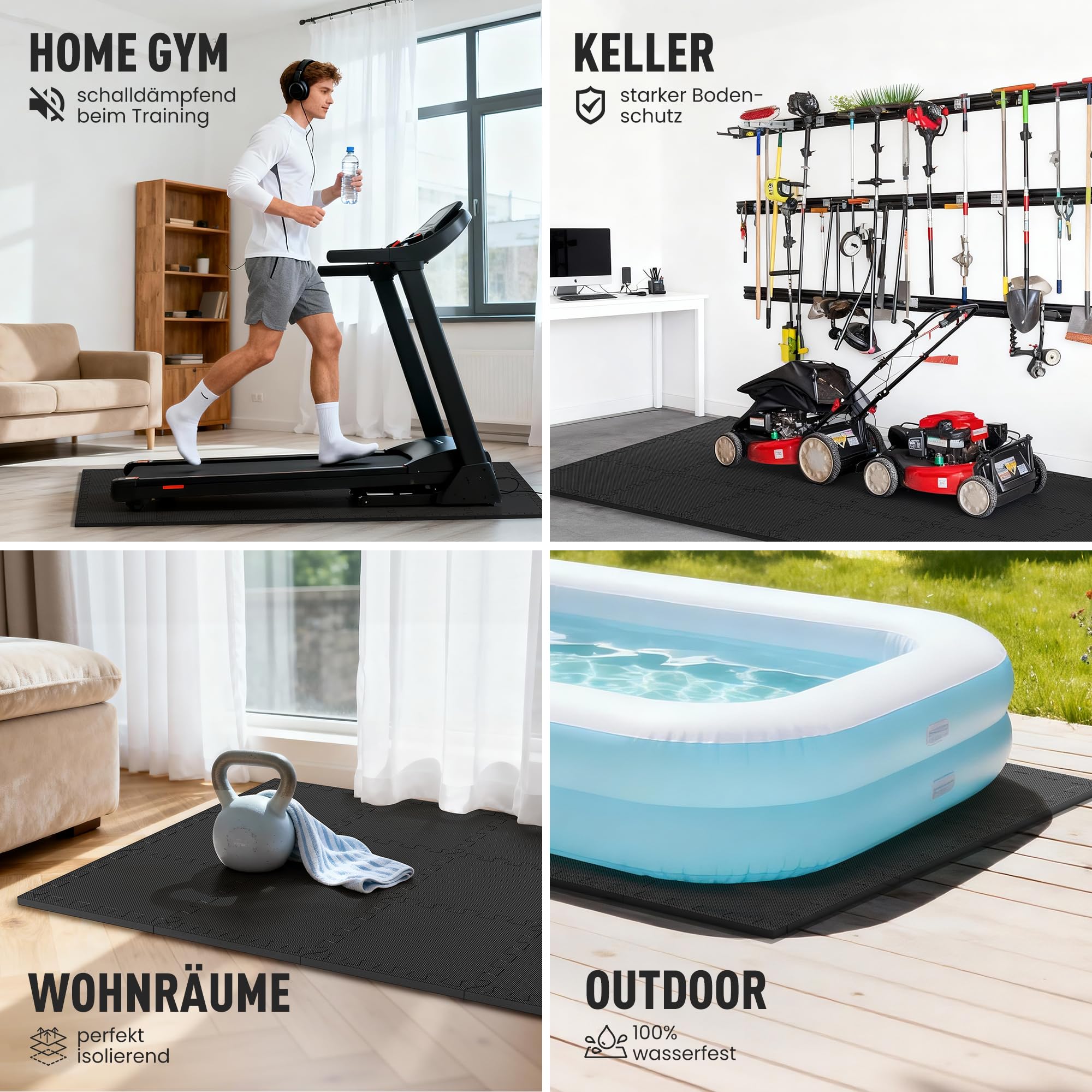 Ultrasport Bodenschutzmatte Trainingsmatte - 18 oder 54 Stücke - Extra Dicke Bodenmatte mit 20% mehr Schutz rutschfeste Schutzmatten Fitness, Fitnessmatte, Puzzlematte Boden, Gym Matte Sport