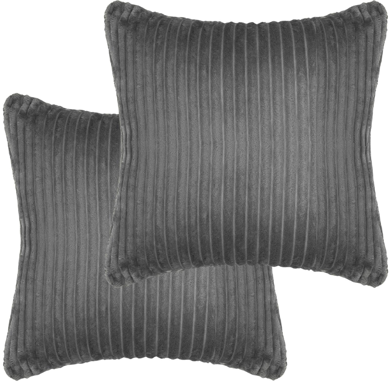 Adore Home Charcoal 2 X Luxury Ribbed Fleece Cushion Cover With Sherpa Reverse 45X45cm – Soft Reversible Pillow Case – Cosy & Stylish