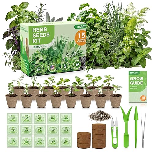 15 Herb Indoor Garden Kit Starter - Fruivity 12800+ Non-GMO Seeds with Genovese Basil, Mint, Parsley - Complete Windowsill Planter Set for Fresh Herbs, Unique Gift for Home Chefs, Women & Family - 15 herb seed