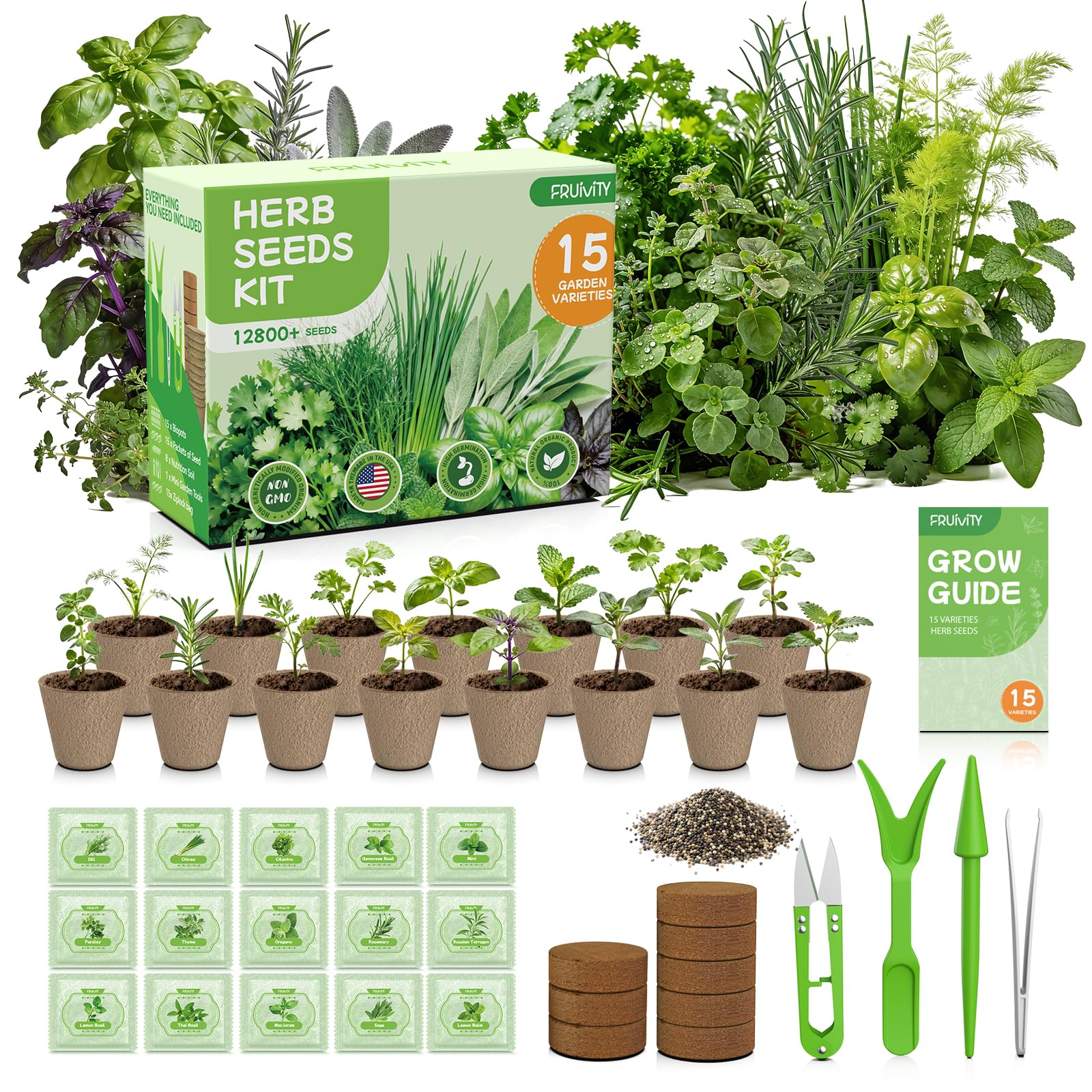 Amazon.com: Herb Garden Starter Kit  Fruivity 12800+ 15 in 1 Herb Heirloom  Seed Kits for Indoor/Outdoor Planting | Herb Indoor Garden Kit Starter -  Complete Herb Garden Starter Set with Gift